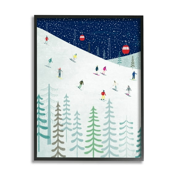 Stupell Industries Skiing Night Sky Winter Slopes Holiday Painting Black Framed Art Print Wall Art