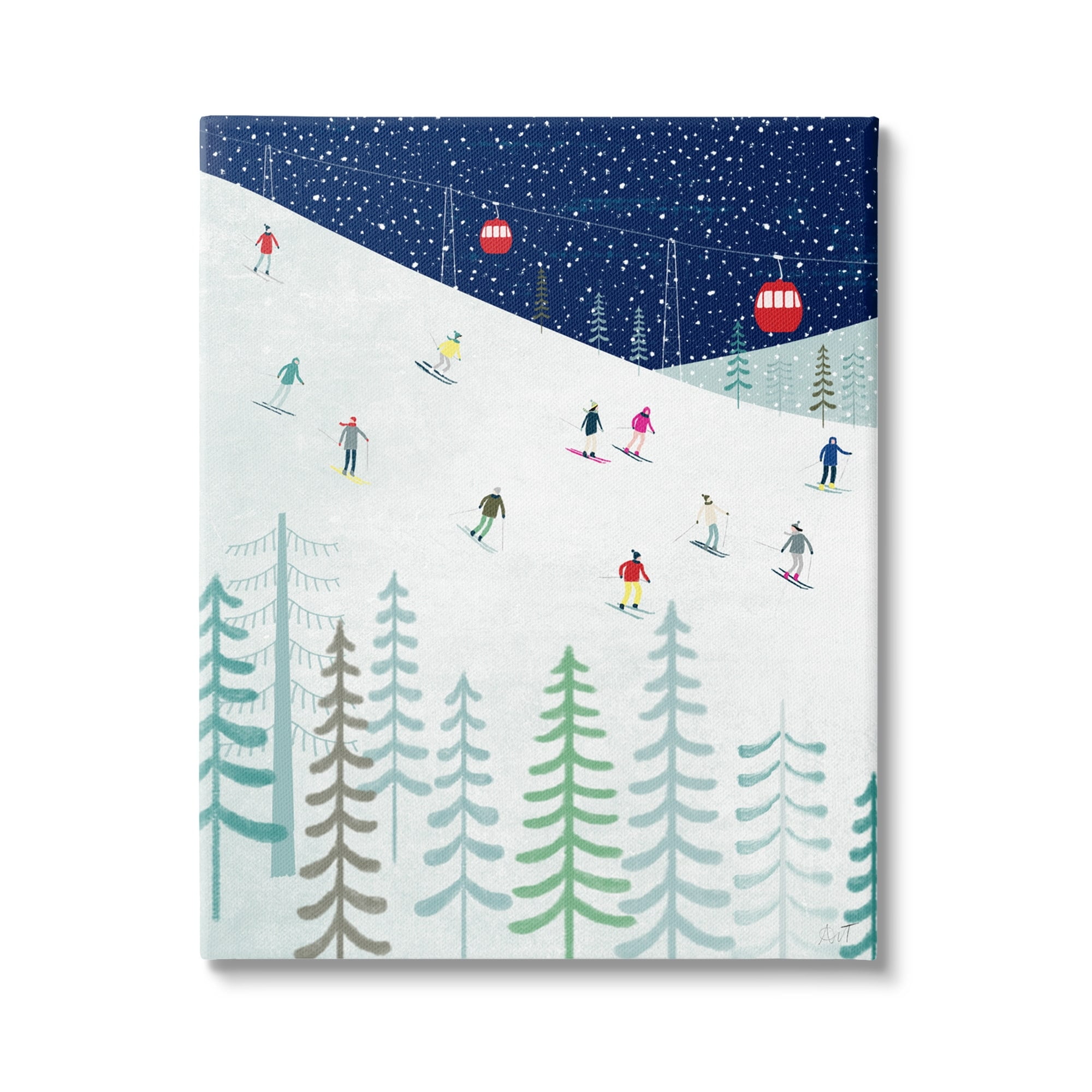 Stupell Industries Skiing Night Sky Winter Slopes Holiday Painting Gallery Wrapped Canvas Print Wall Art