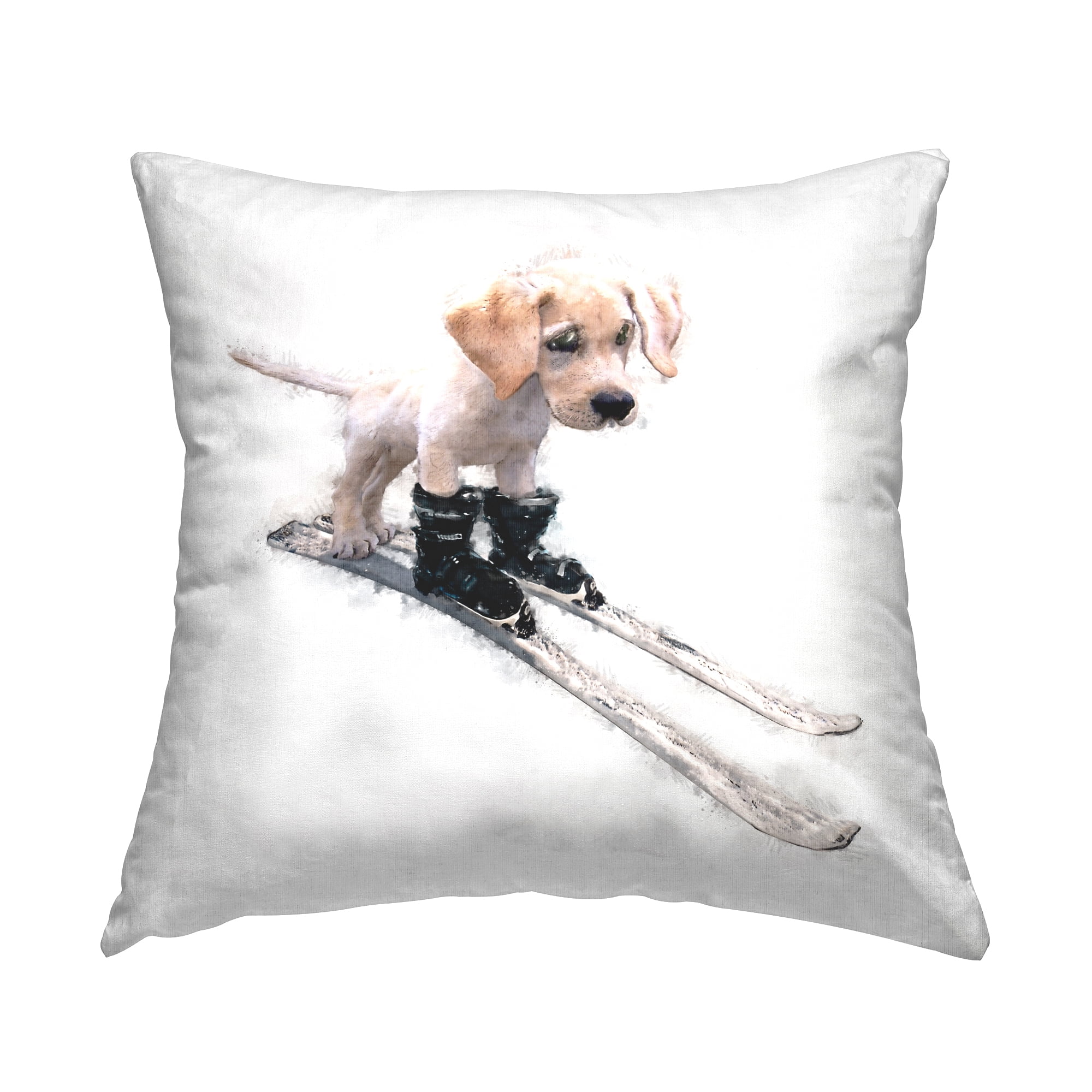 Stupell Industries Skiing Puppy Winter Pet Sports Square Decorative Printed Throw Pillow, 18 x 18,