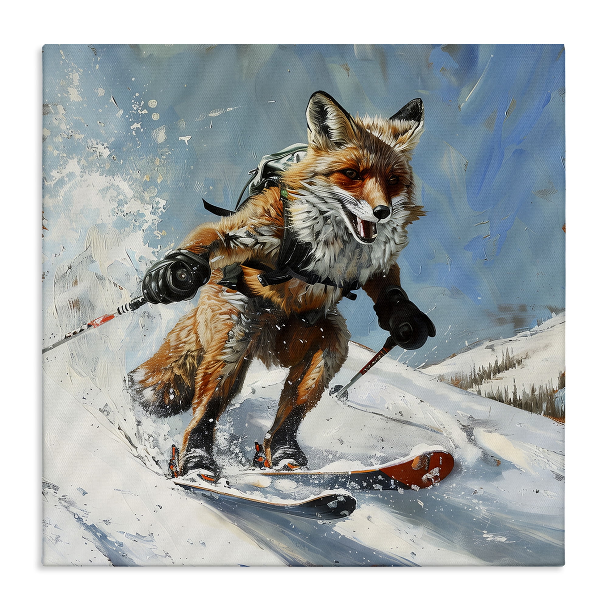 Stupell Industries Skiing Slopes Fox Animals Painting Wrapped Canvas Art Print Wall Art, 24 x 24