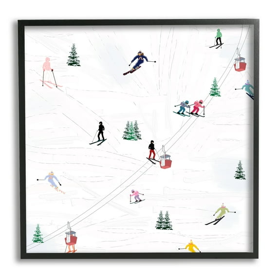 Stupell Industries Skiing Slopes Winter Snow Scene Landscape Painting Black Framed Art Print Wall Art