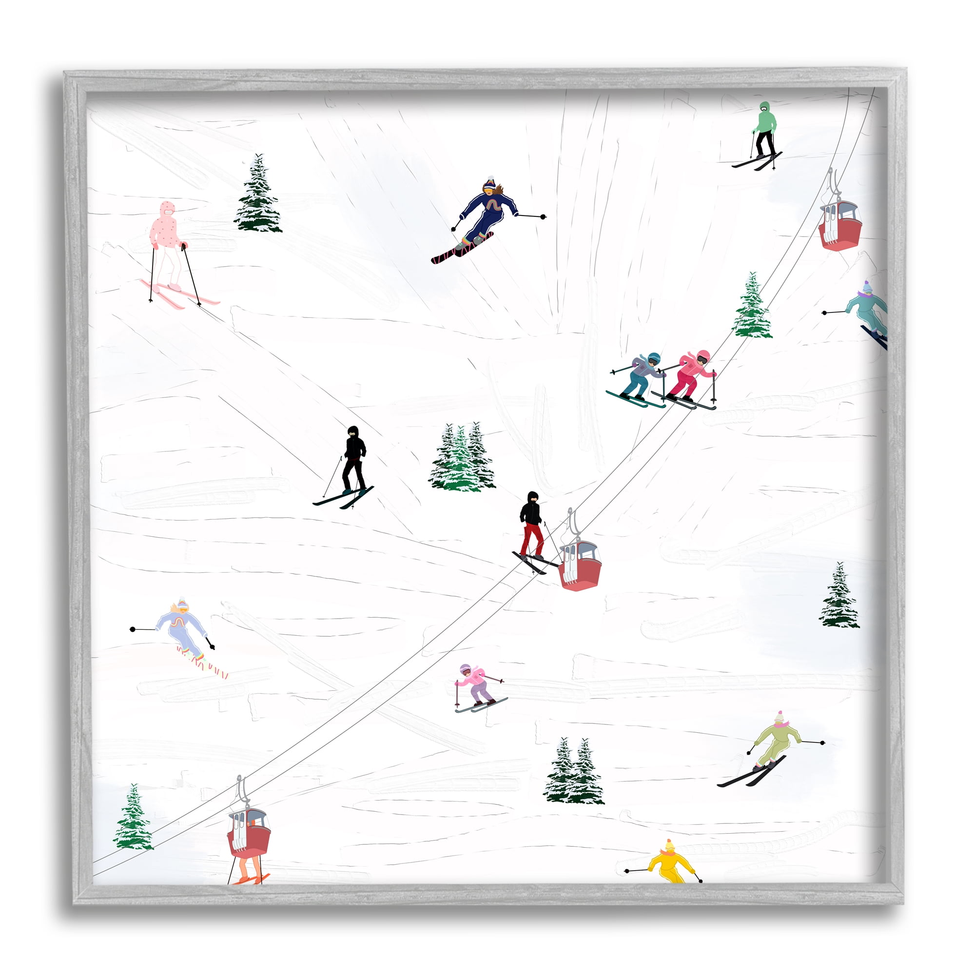 Stupell Industries Skiing Slopes Winter Snow Scene Landscape Painting Gray Framed Art Print Wall Art