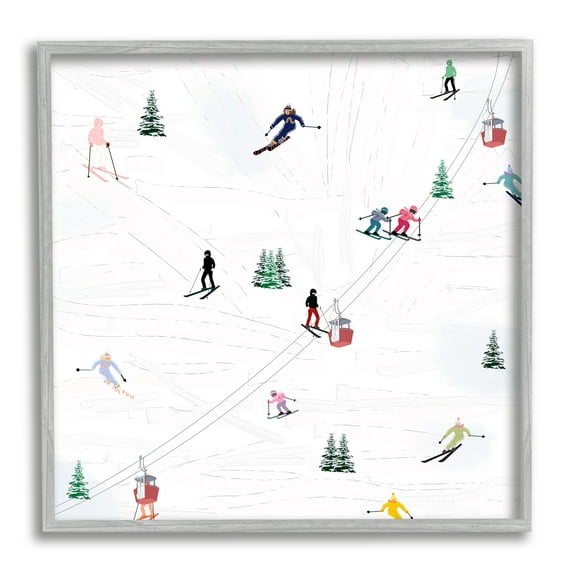 Stupell Industries Skiing Slopes Winter Snow Scene Landscape Painting Gray Framed Art Print Wall Art