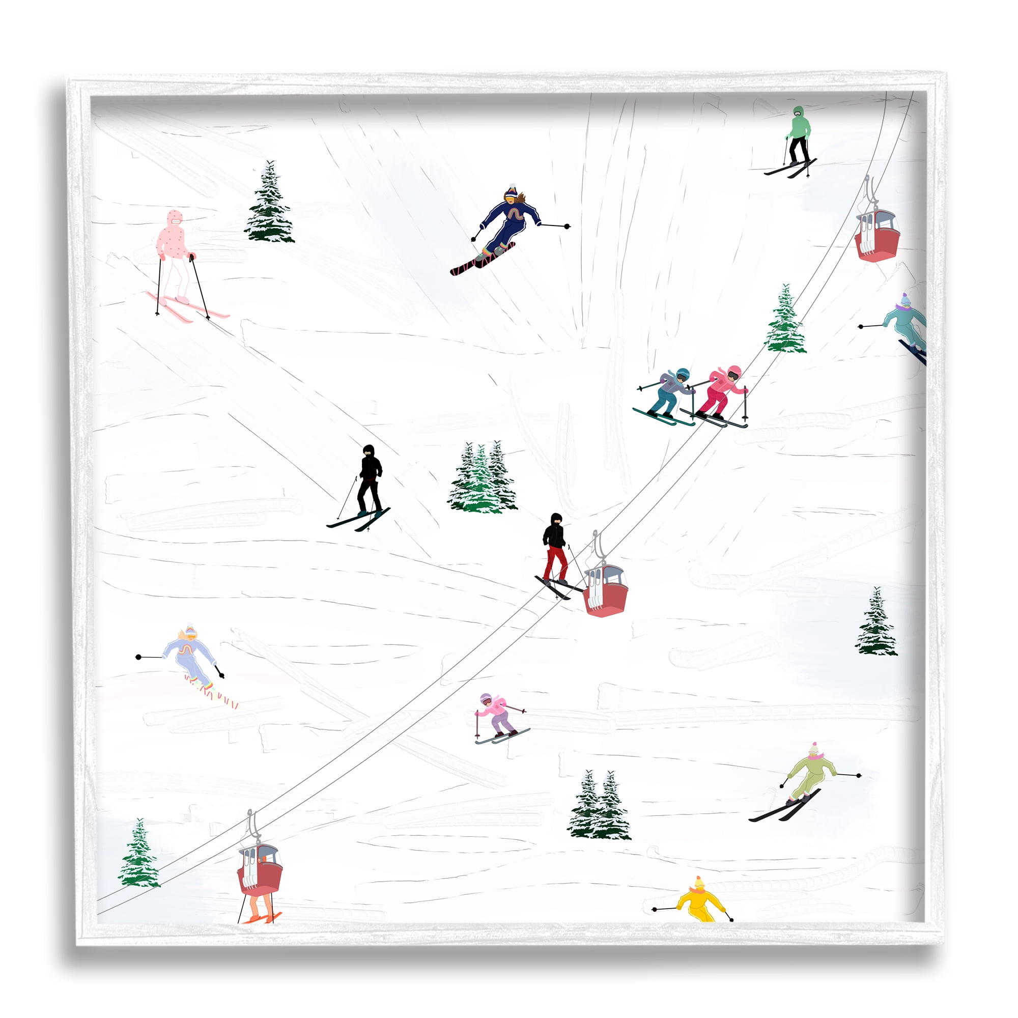 Stupell Industries Skiing Slopes Winter Snow Scene Landscape Painting White Framed Art Print Wall Art