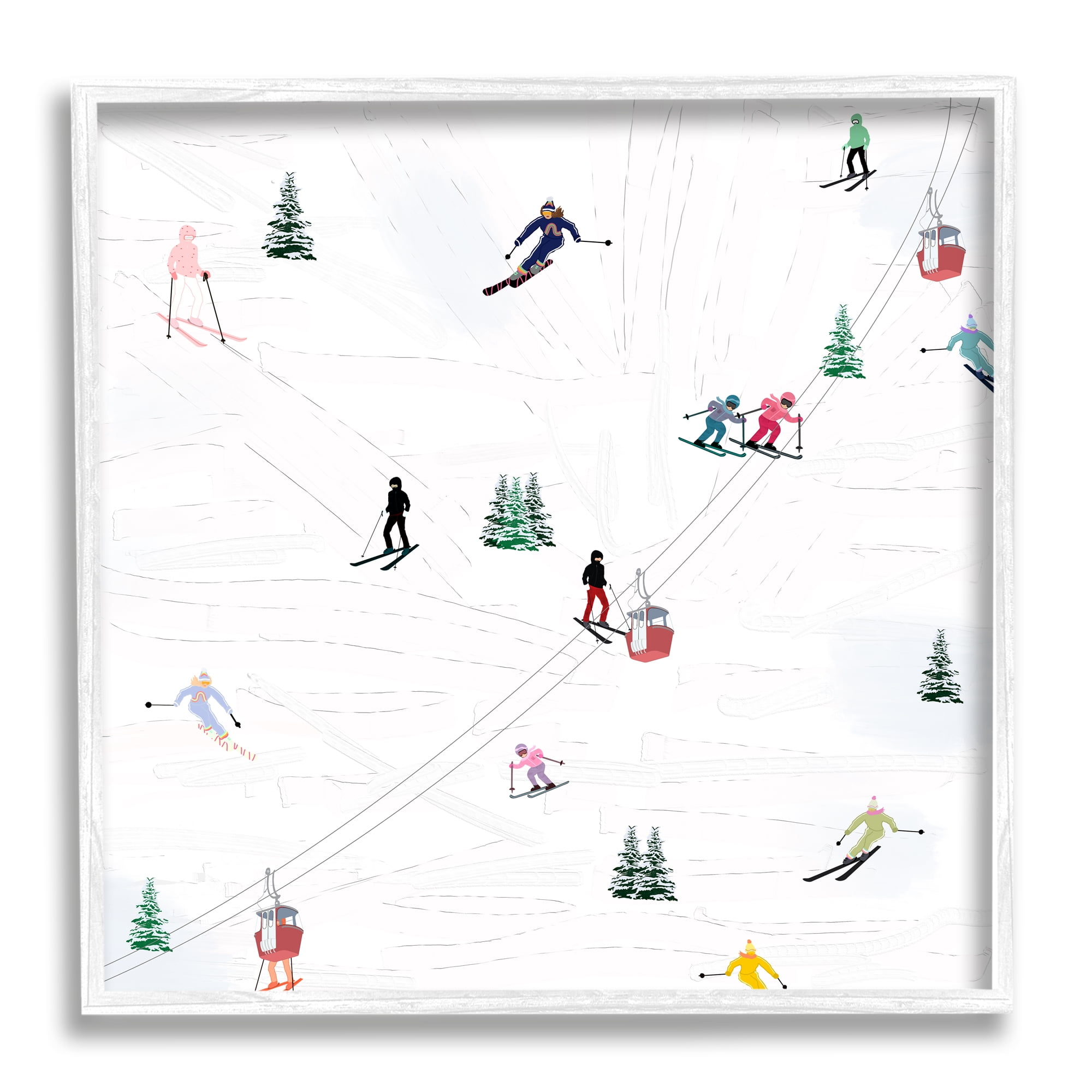 Stupell Industries Skiing Slopes Winter Snow Scene Landscape Painting White Framed Art Print Wall Art