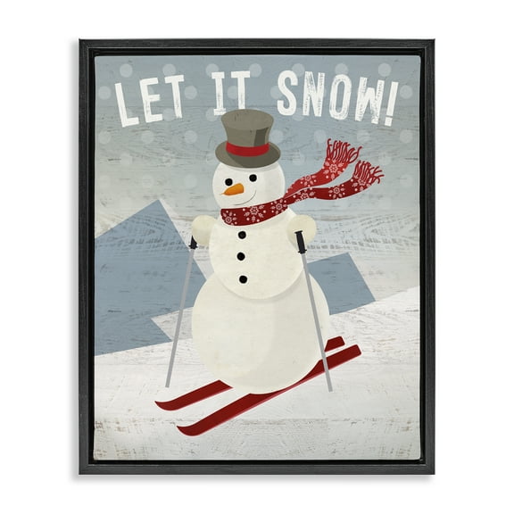 Stupell Industries Skiing Snowman on Slopes Holiday Painting Black Floater Framed Canvas Art Prints Wall Art, 17 x 21