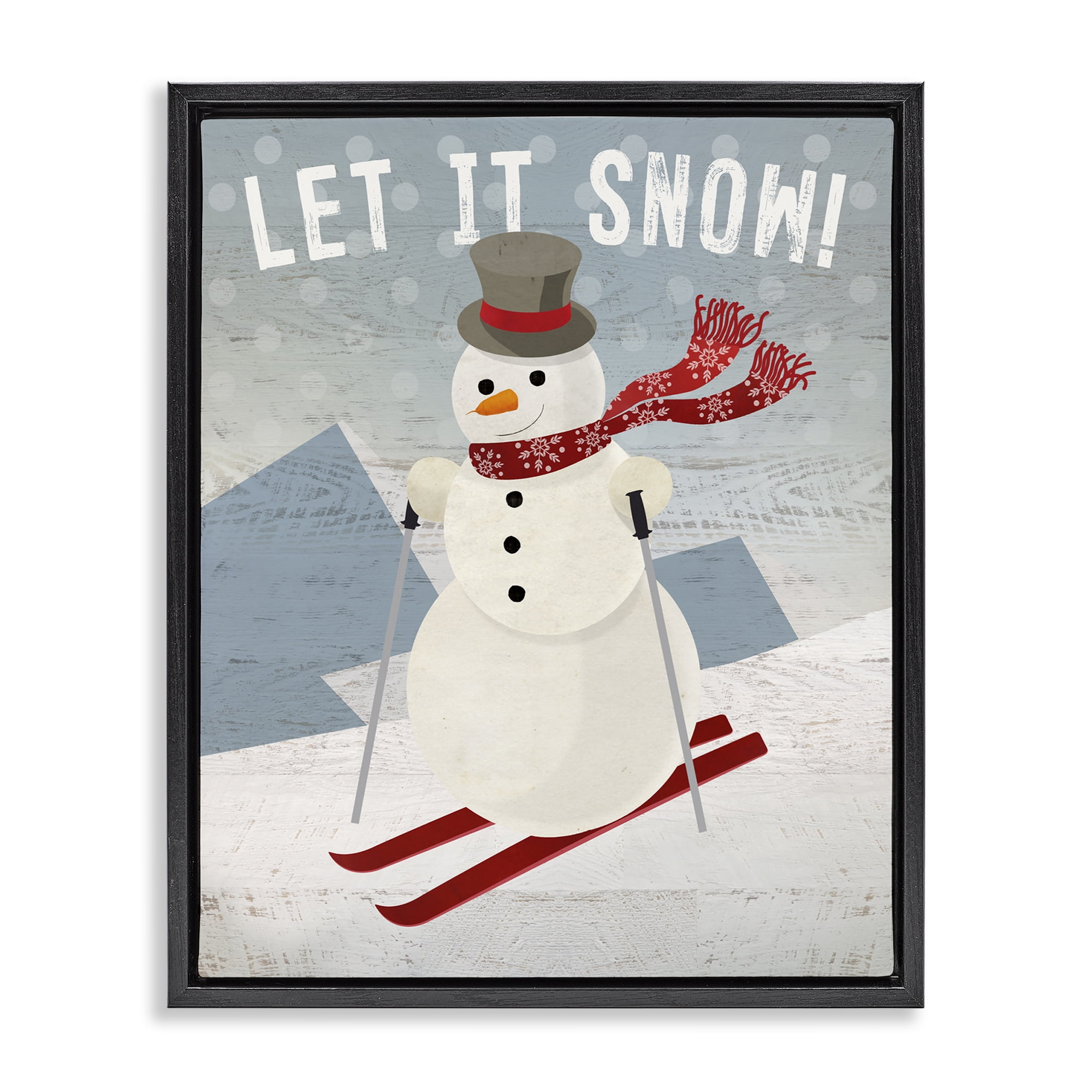 Stupell Industries Skiing Snowman on Slopes Holiday Painting Black Floater Framed Canvas Art Prints Wall Art, 25 x 31