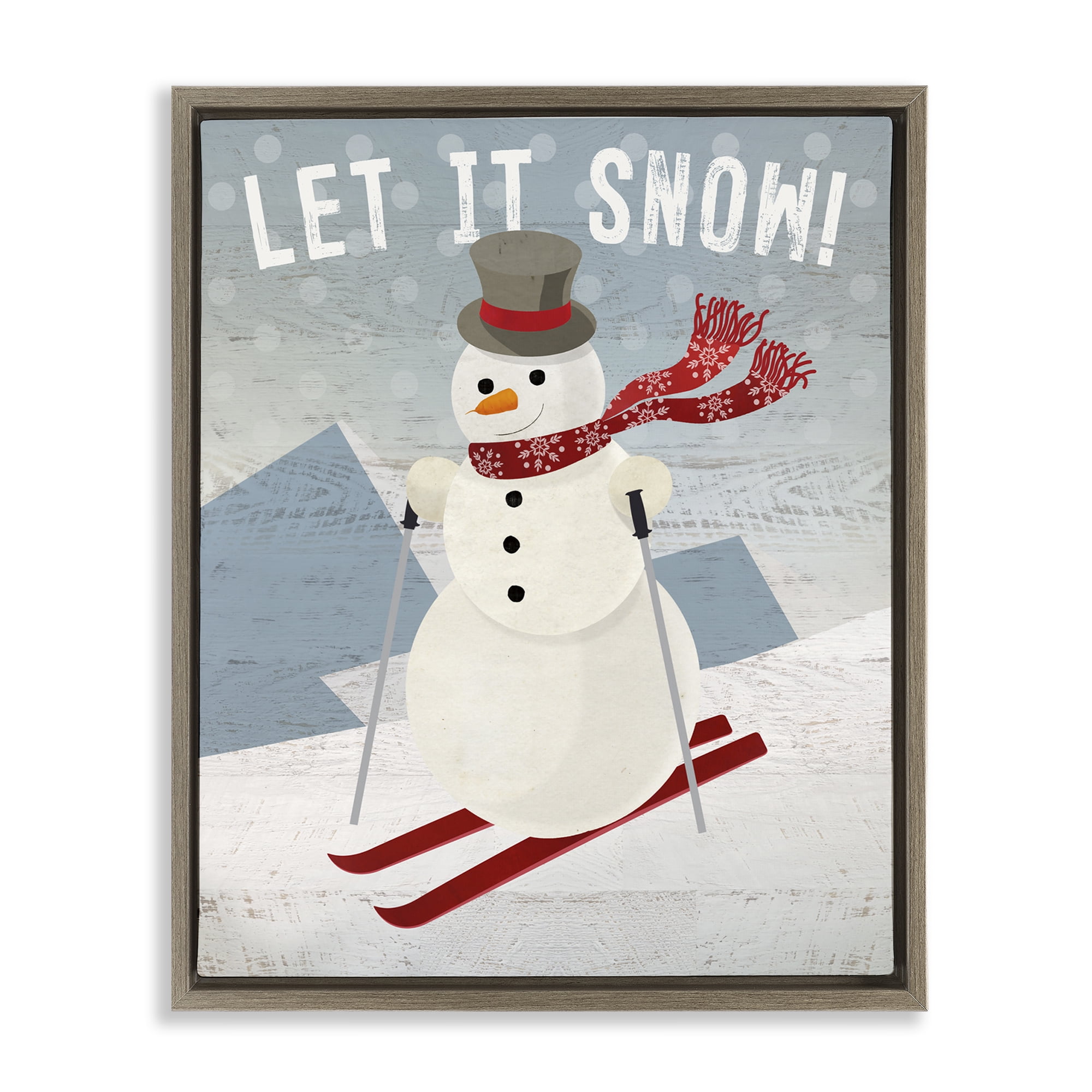 Stupell Industries Skiing Snowman on Slopes Holiday Painting Brown Floater Framed Canvas Art Prints Wall Art, 17 x 21