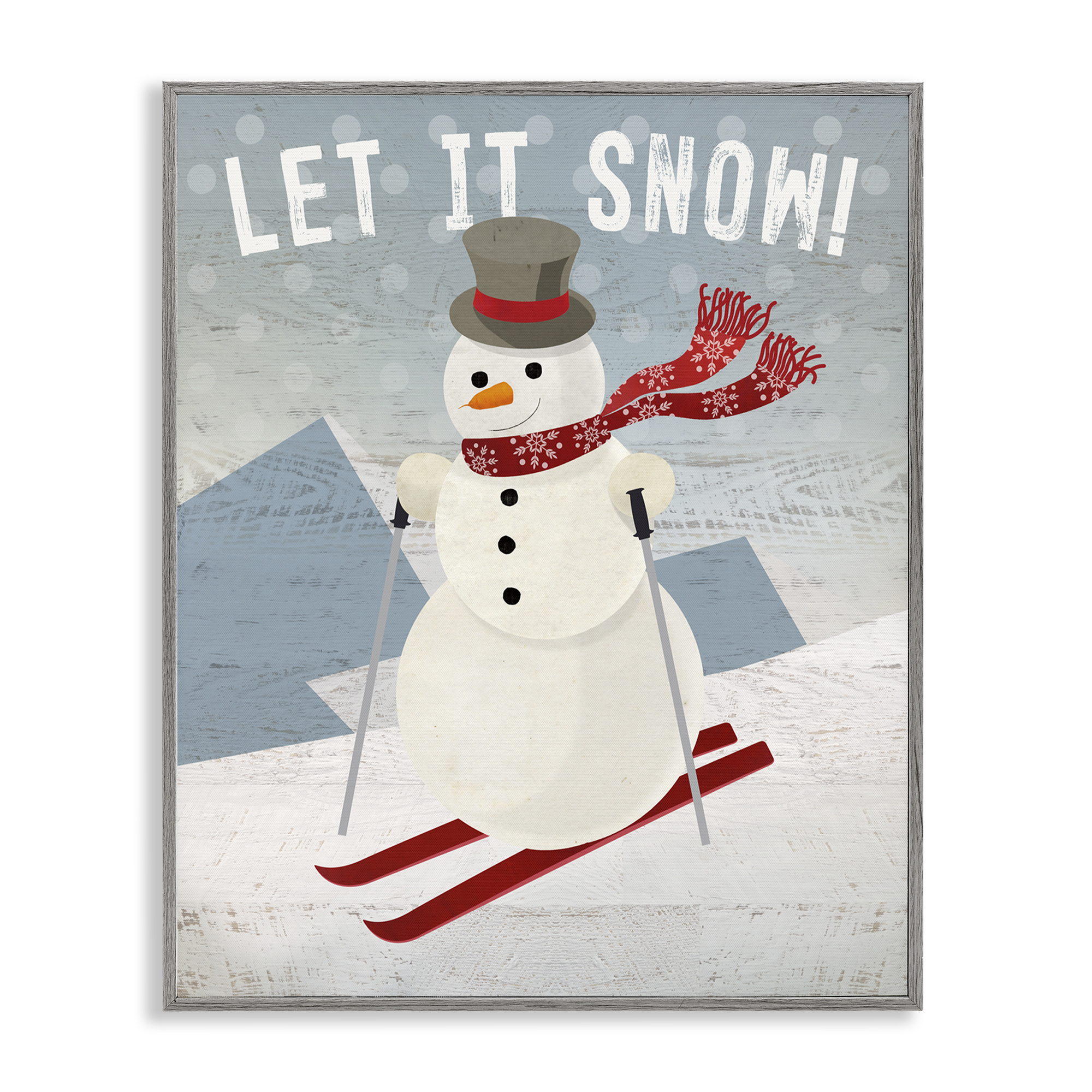 Stupell Industries Skiing Snowman on Slopes Holiday Painting Gray Framed Art Prints Wall Art, 16 x 20