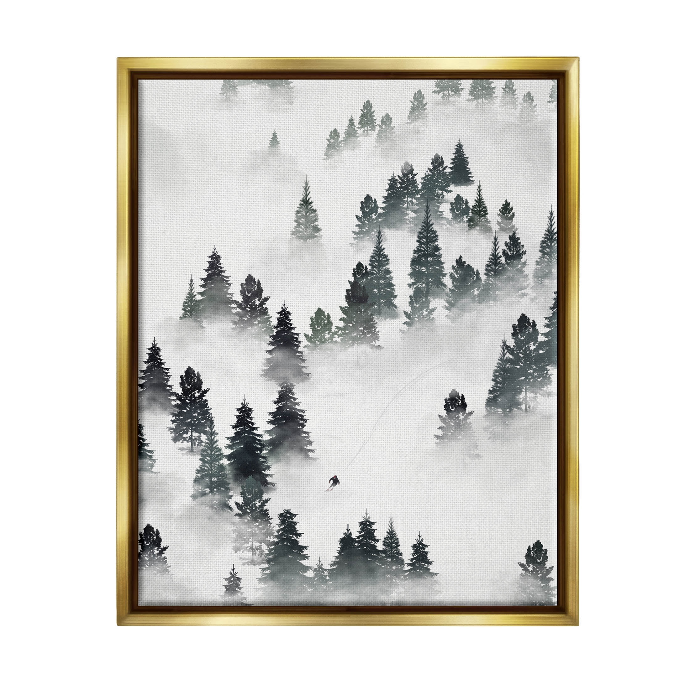 Stupell Industries Skiing Winter Snow Slopes Graphic Art Metallic Gold Floating Framed Canvas Print Wall Art, Design by Ziwei Li