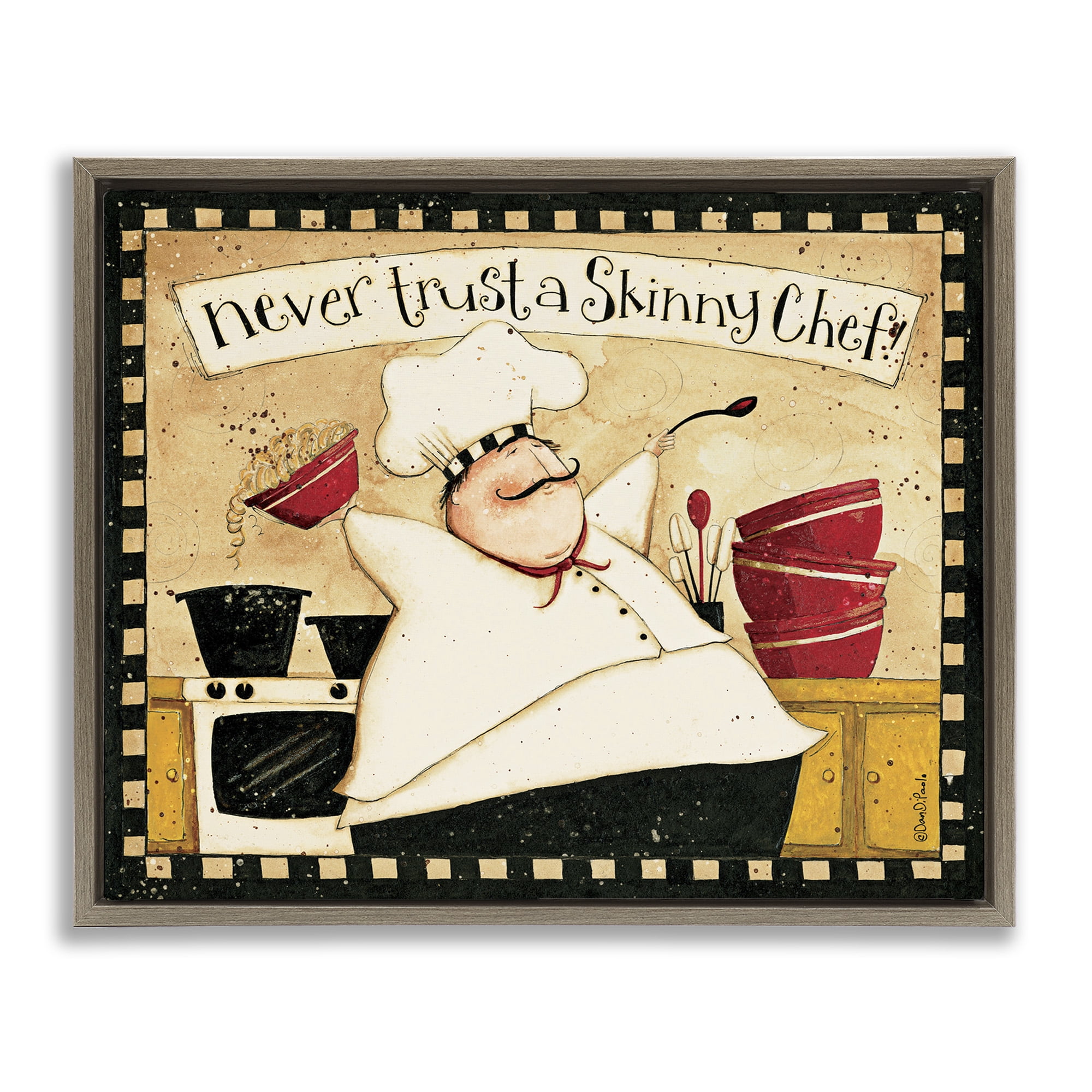 Stupell Industries Skinny Chef Funny Kitchen Food & Beverage Painting Brown Floater Framed Canvas Art Print Wall Art, 31 x 25