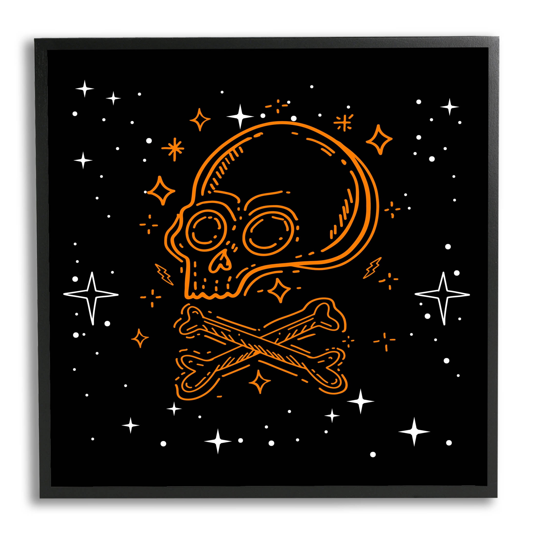 Stupell Industries Skull Crossbones Halloween Stars Graphic Art Black Framed Art Print Wall Art, Design by Lil' Rue