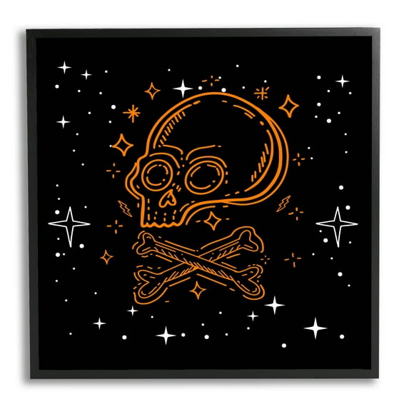 Stupell Industries Skull Crossbones Halloween Stars Graphic Art Black Framed Art Print Wall Art, Design by Lil' Rue