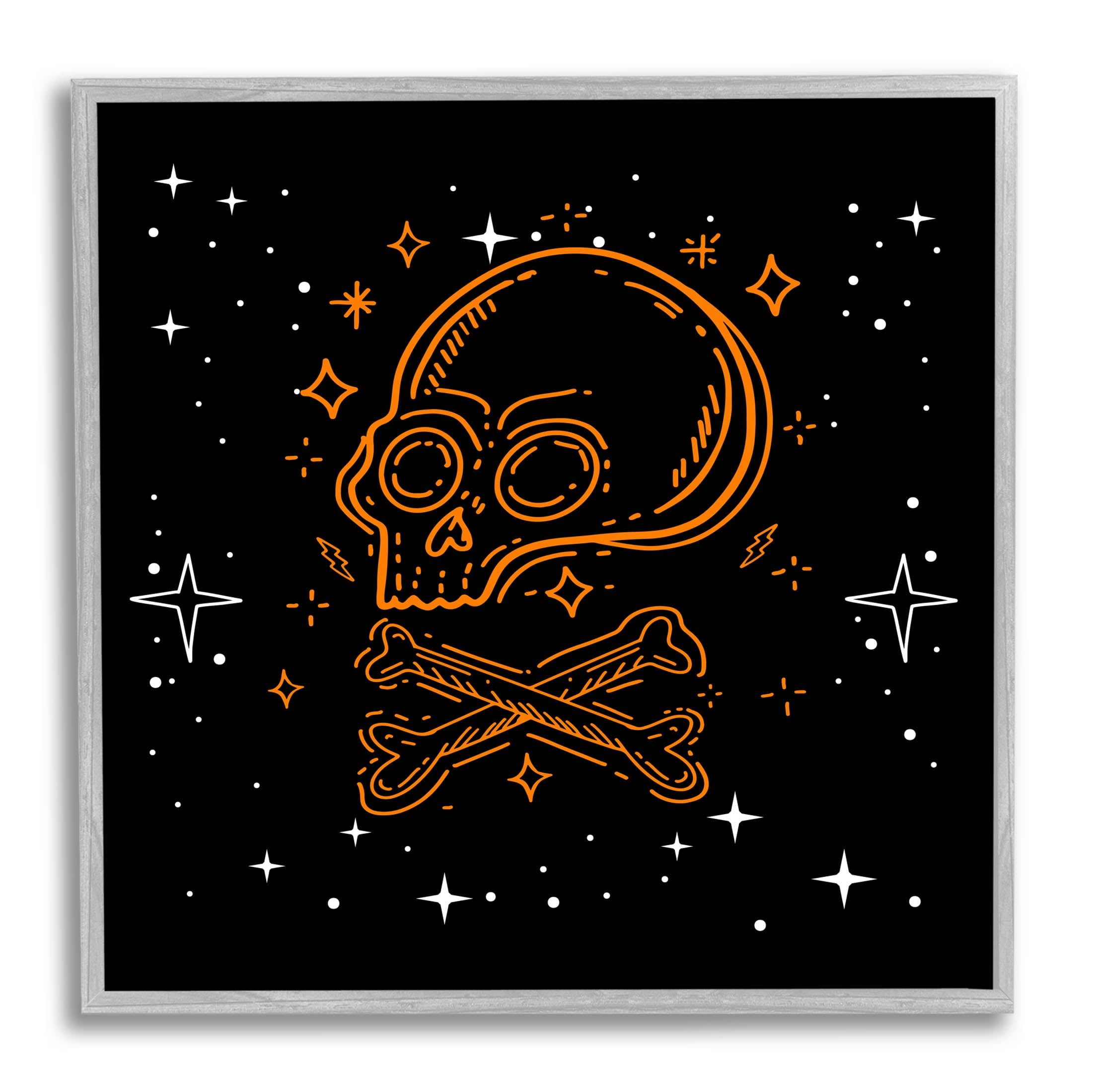 Stupell Industries Skull Crossbones Halloween Stars Graphic Art Gray Framed Art Print Wall Art, Design by Lil' Rue