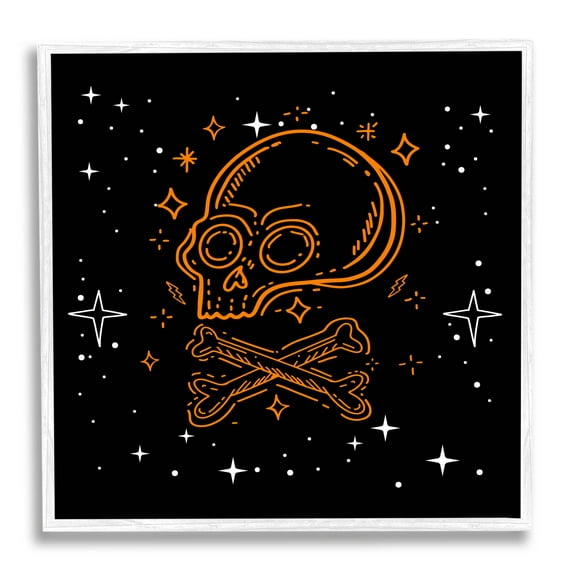 Stupell Industries Skull Crossbones Halloween Stars Graphic Art White Framed Art Print Wall Art, Design by Lil' Rue