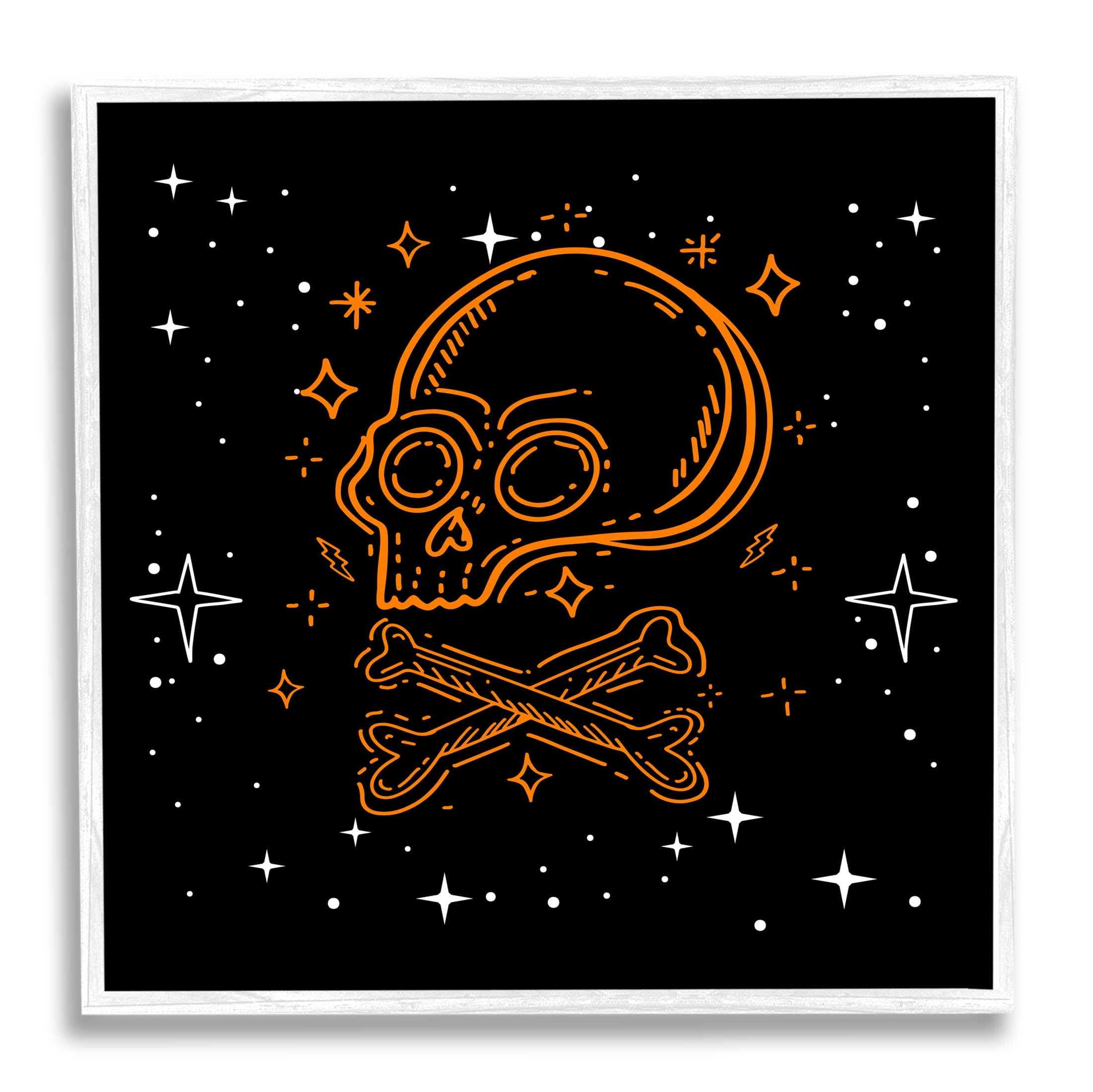 Stupell Industries Skull Crossbones Halloween Stars Graphic Art White Framed Art Print Wall Art, Design by Lil' Rue