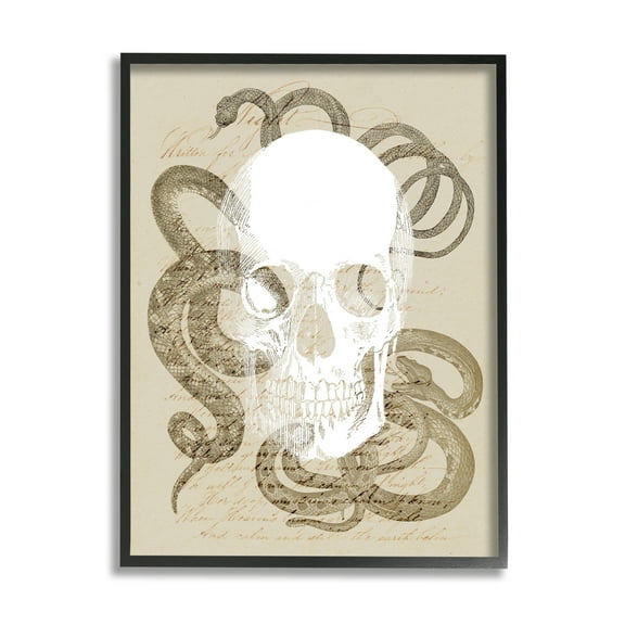 Stupell Industries Skull & Snake Vintage Script Animals & Insects Painting Black Framed Art Print Wall Art, 11 x 14