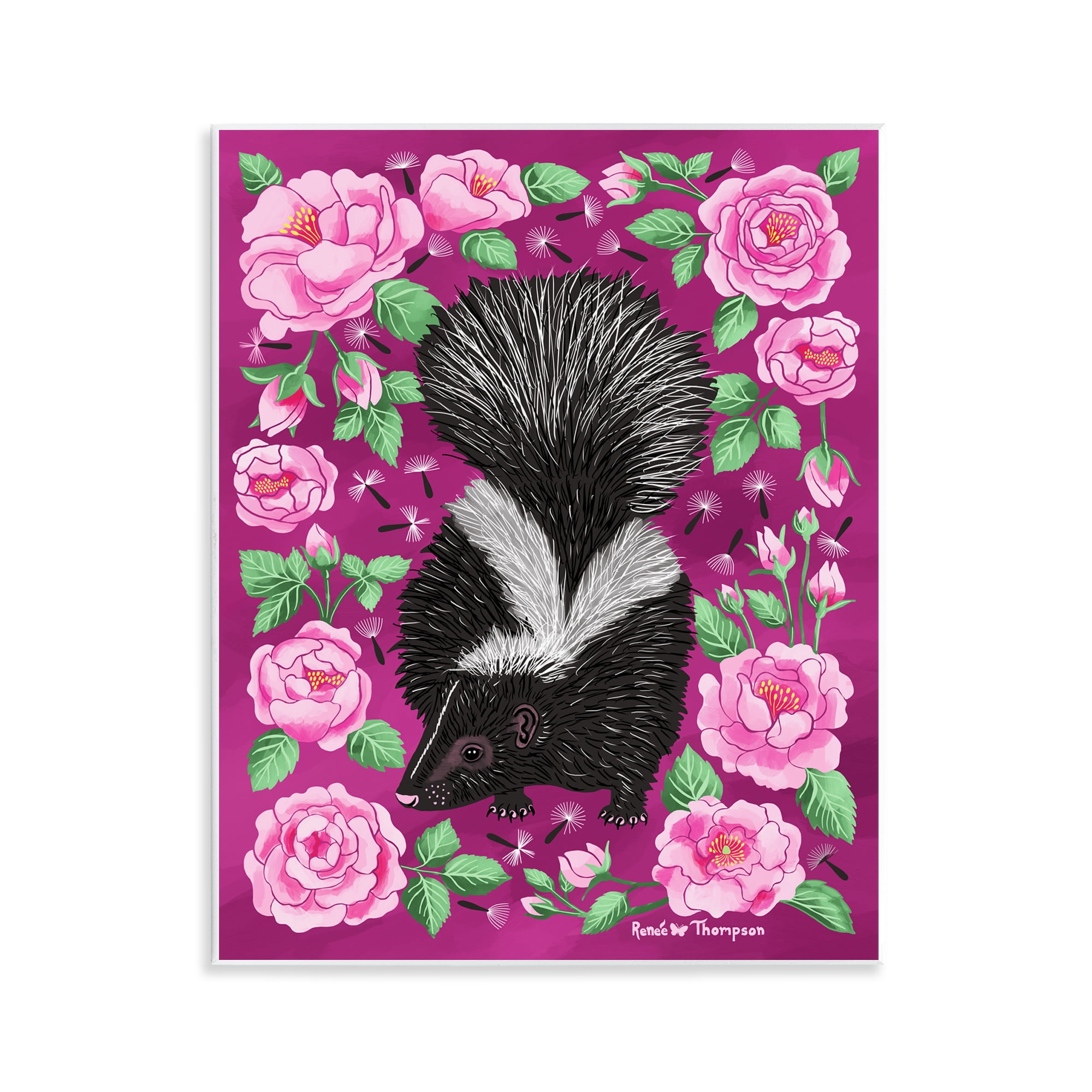 Stupell Industries Skunk & Rose Blossoms Animals Painting Unframed Art Print Wall Art, 11 x 14