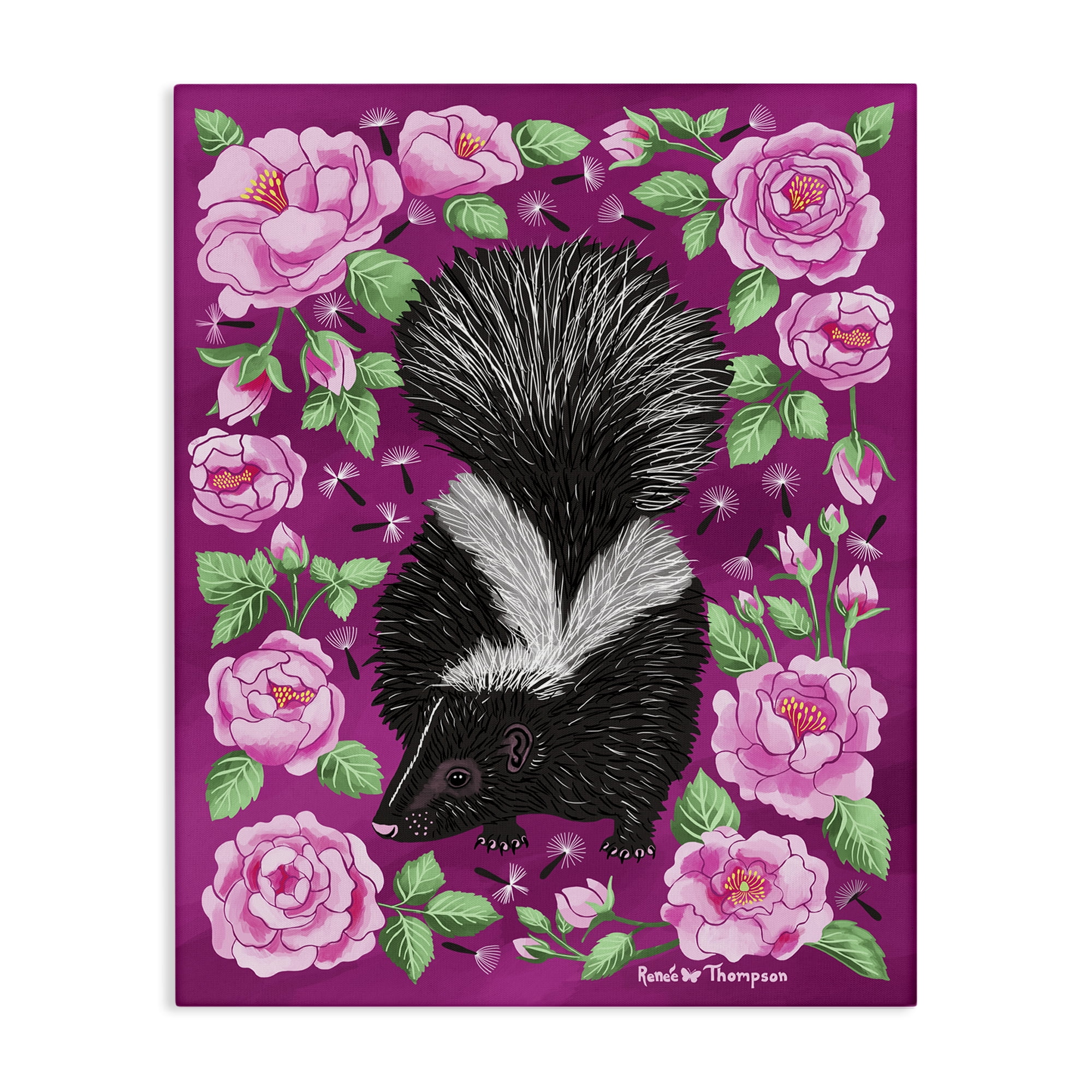 Stupell Industries Skunk & Rose Blossoms Animals Painting Wrapped Canvas Art Print Wall Art, 24 x 30