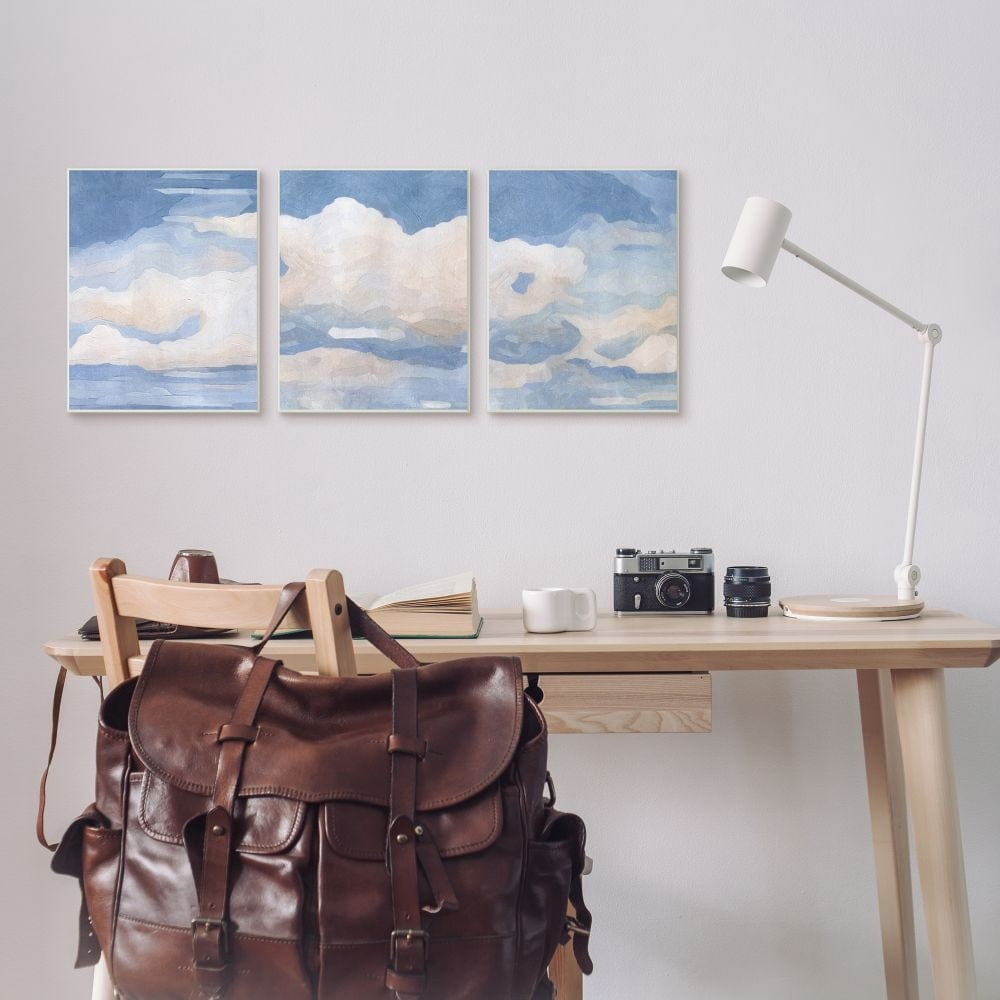 Stupell Industries Sky Blue Cloud Scape Traditional Nature Painting Framed Wall Art Design by Emma Caroline, 3 Piece, 11" x 14", Black Framed