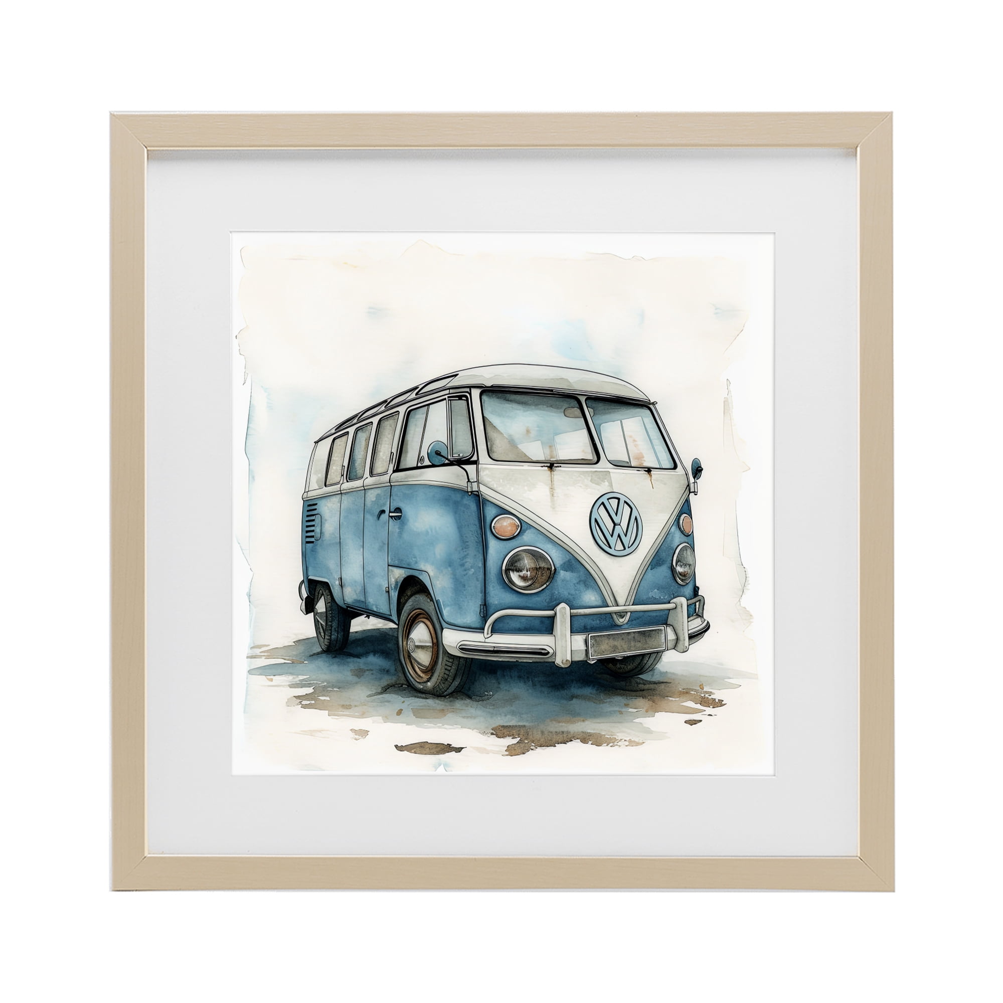 Stupell Industries Sky Blue Surf Van Birch Framed Print Under Glass, design by Ray Powers