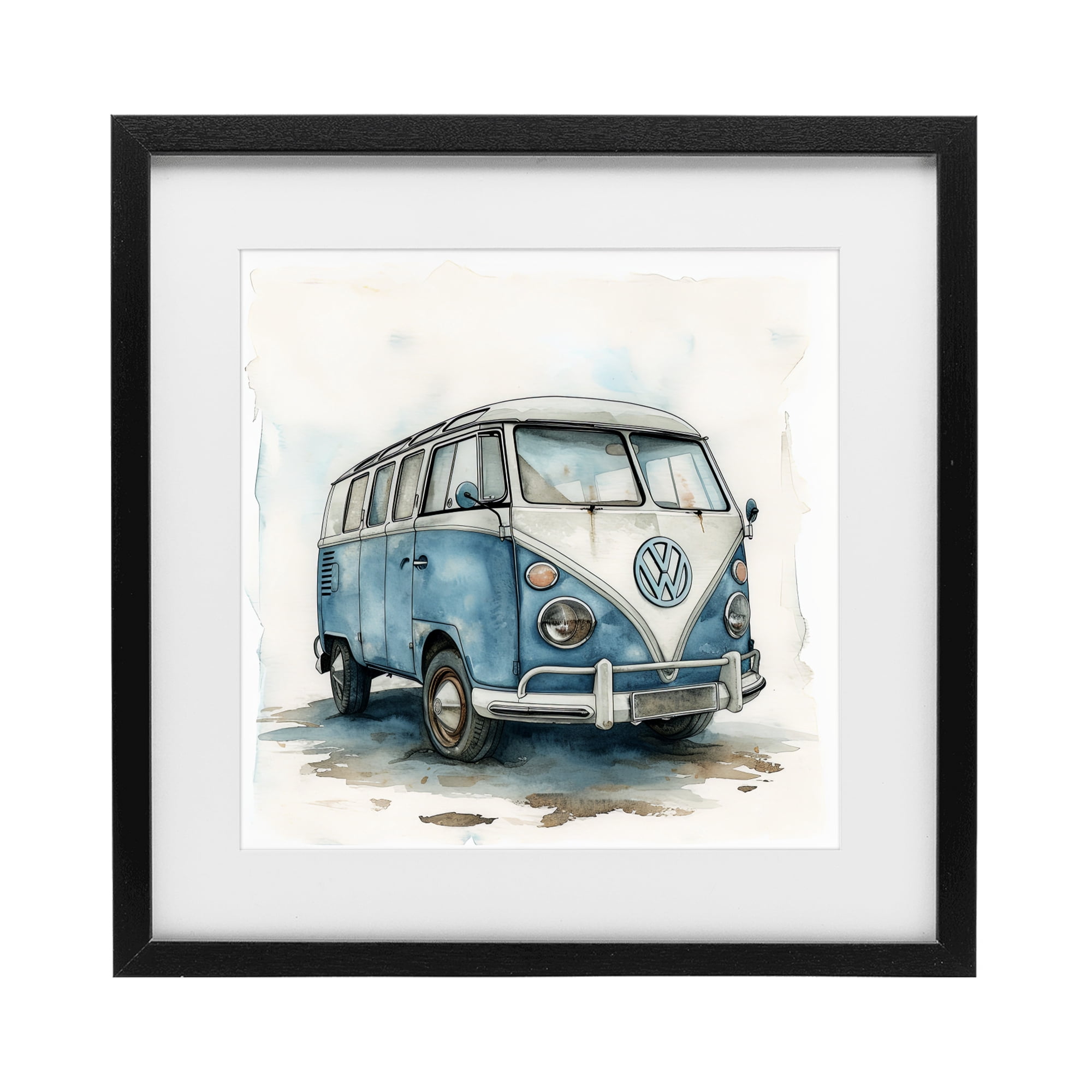 Stupell Industries Sky Blue Surf Van Black Framed Print Under Glass, design by Ray Powers