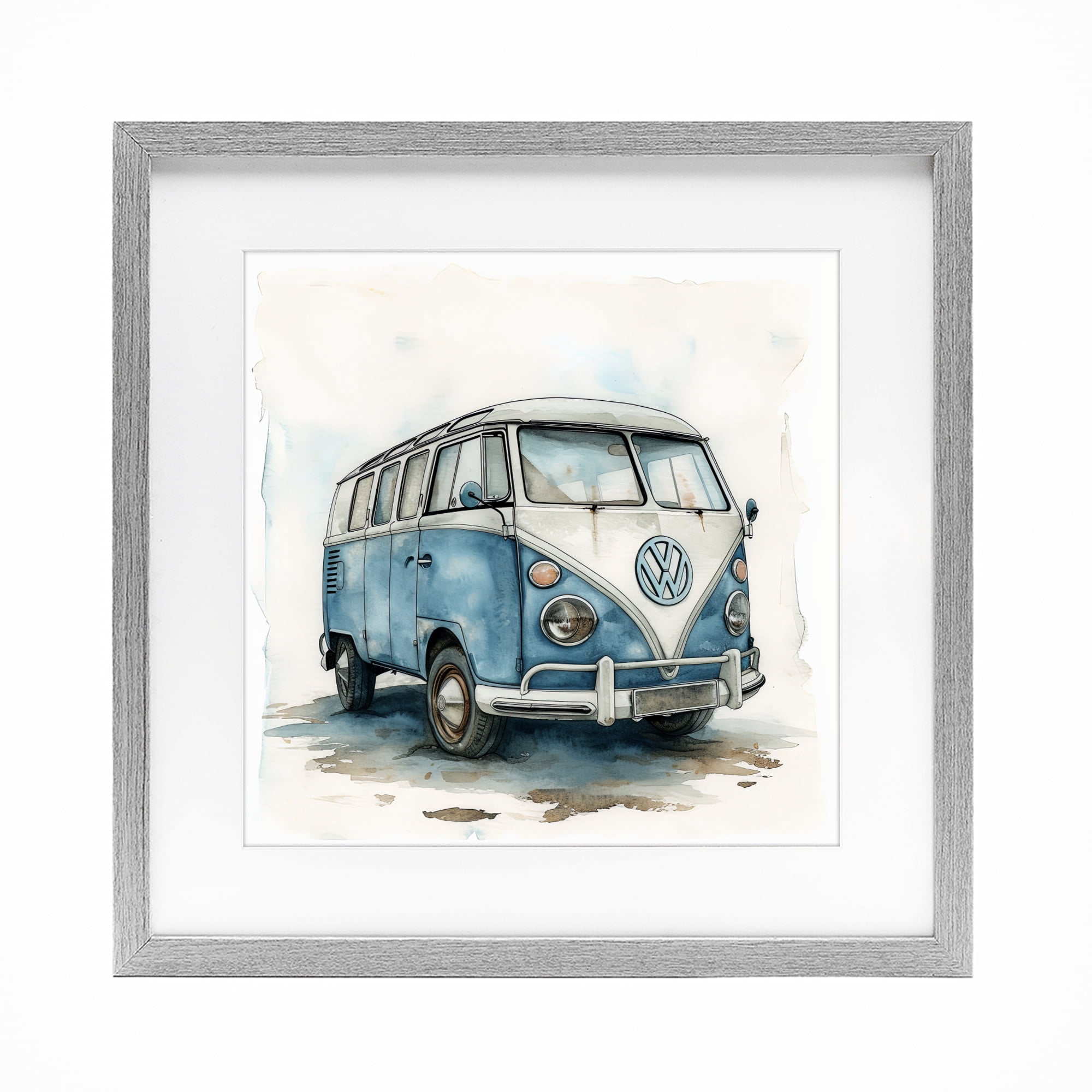 Stupell Industries Sky Blue Surf Van Gray Framed Print Under Glass, design by Ray Powers