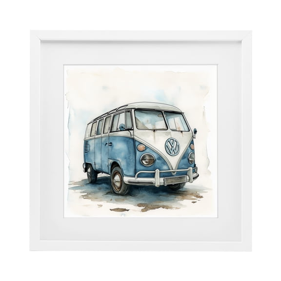 Stupell Industries Sky Blue Surf Van White Framed Print Under Glass, design by Ray Powers