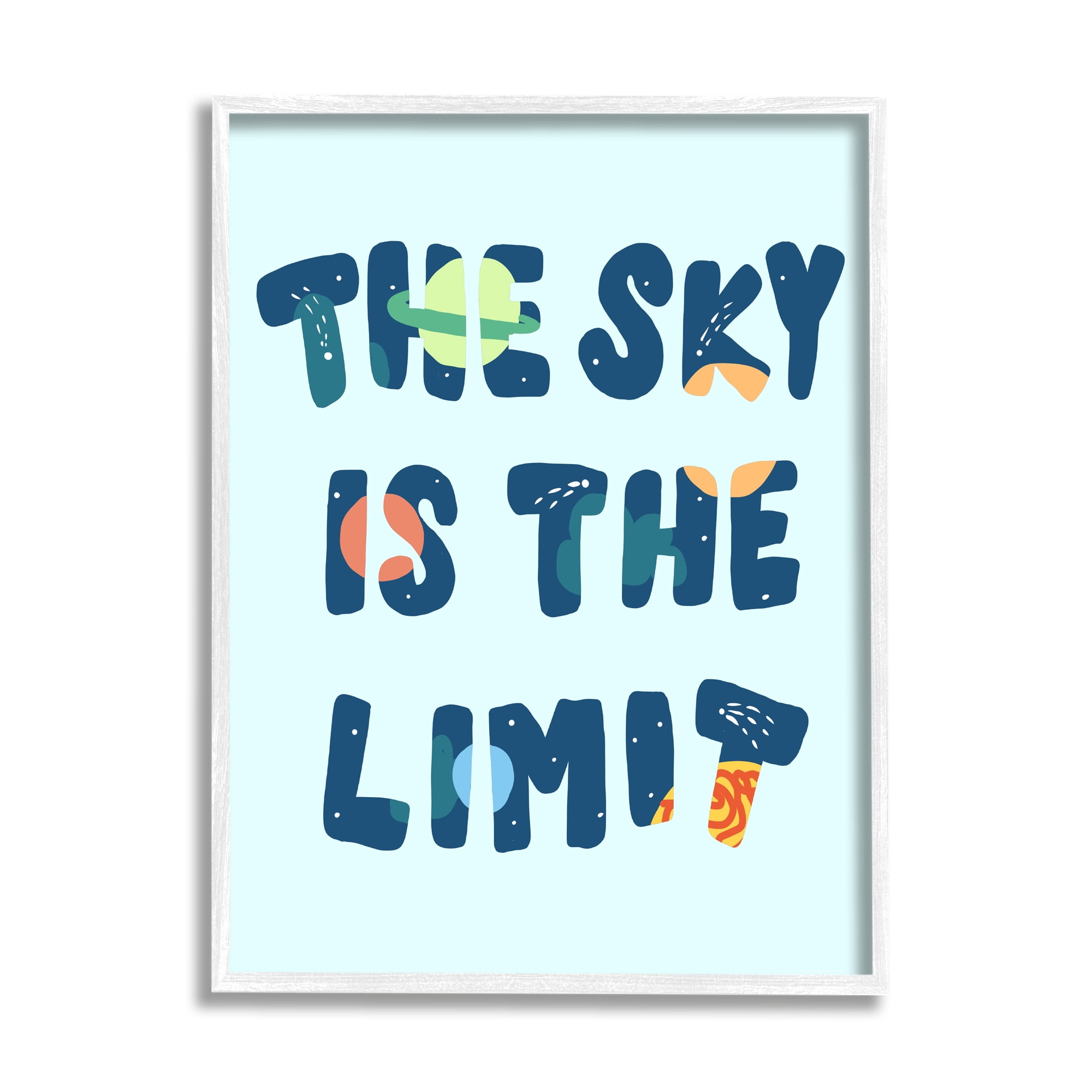 Stupell Industries Sky Is the Limit Quote Space Planet Typography, 16 x 20, Designed by Daphne Polselli