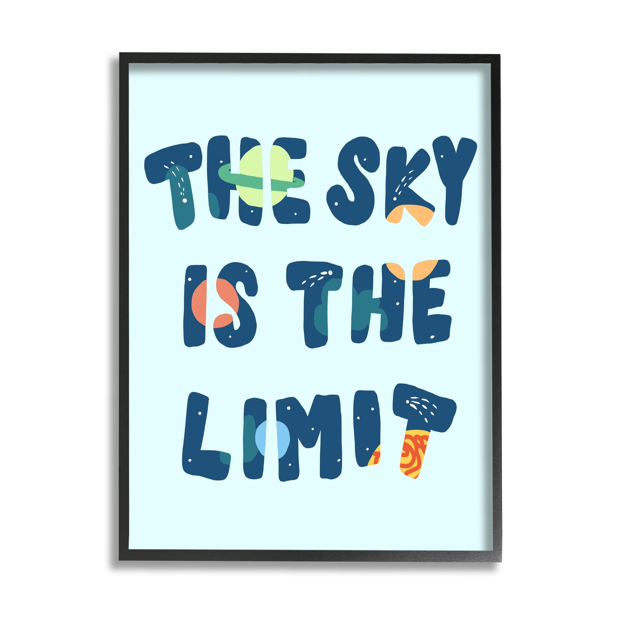 Stupell Industries Sky Is the Limit Quote Space Planet Typography Modern Painting Black Framed Art Print Wall Art, 16 x 20, Design by Daphne Polselli