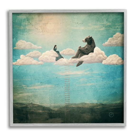 Stupell Industries Sky Ladder to Clouds Maiden Sitting with Bear,12 x 12, Design by Paula Belle Flores