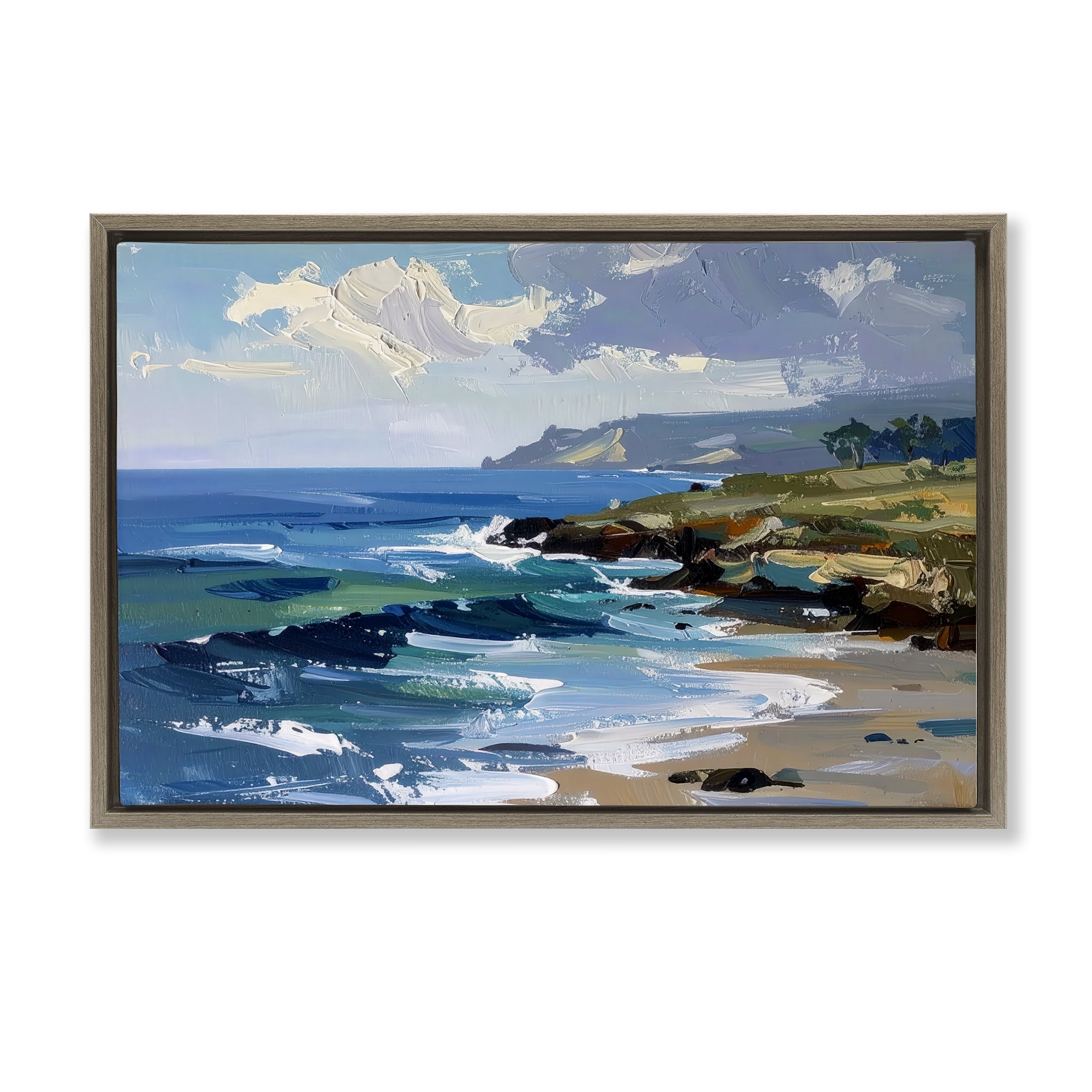 Stupell Industries Sky To Sea Impression Brown Framed Floater Canvas Wall Art, design by Alonza Saunders