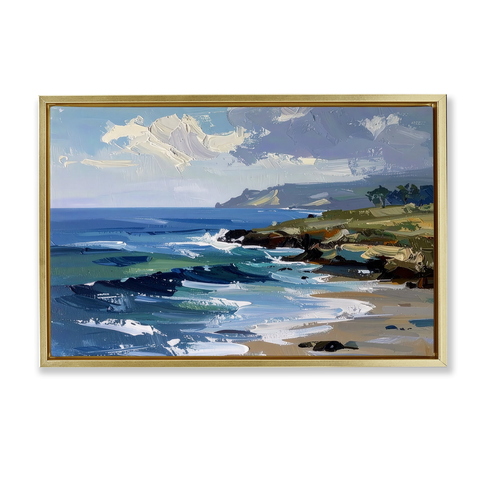 Stupell Industries Sky To Sea Impression Gold Framed Floater Canvas Wall Art, design by Alonza Saunders