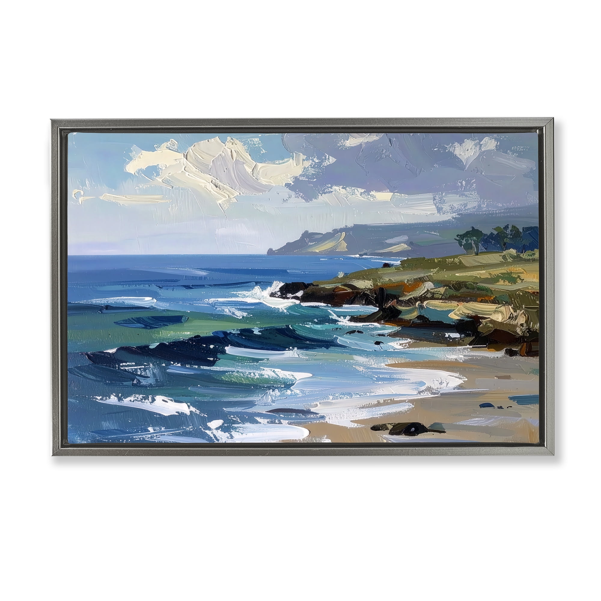 Stupell Industries Sky To Sea Impression Gray Framed Floater Canvas Wall Art, design by Alonza Saunders