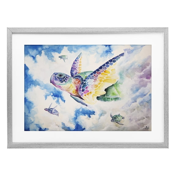 Stupell Industries Skyward Sea Turtles Gray Framed Print Under Glass, design by Marc Allante