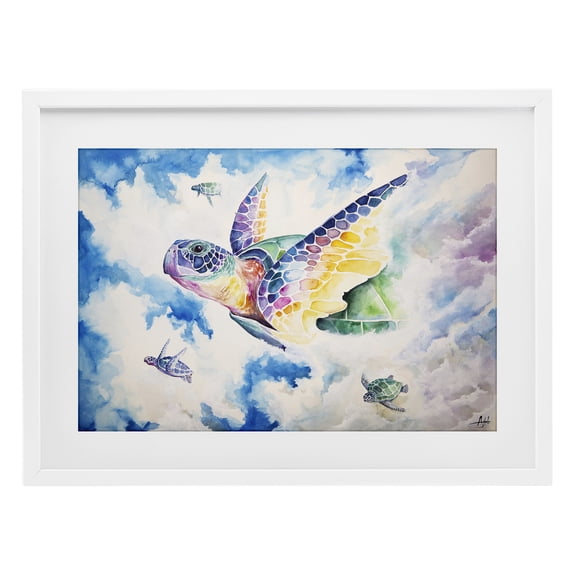 Stupell Industries Skyward Sea Turtles White Framed Print Under Glass, design by Marc Allante
