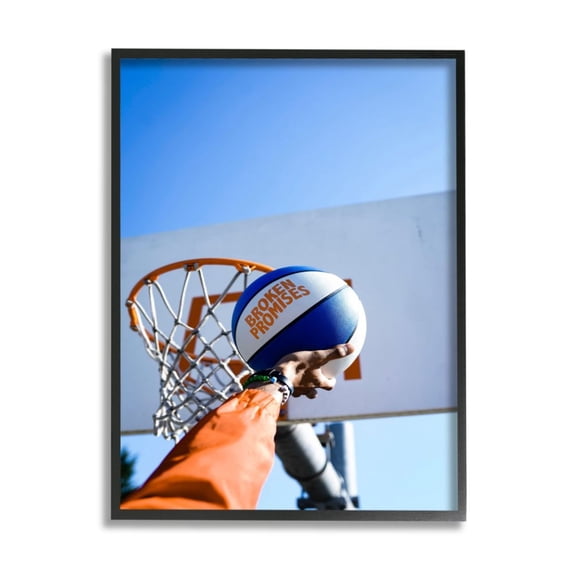 Stupell Industries Slam Dunk Basketball Pose Broken Promises Phrase Design by Unsplash, 16" x 20", Black Framed