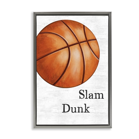 Stupell Industries Slam Dunk Basketball Sports Painting Gray Floater Framed Canvas Art Print Wall Art, 17 x 25