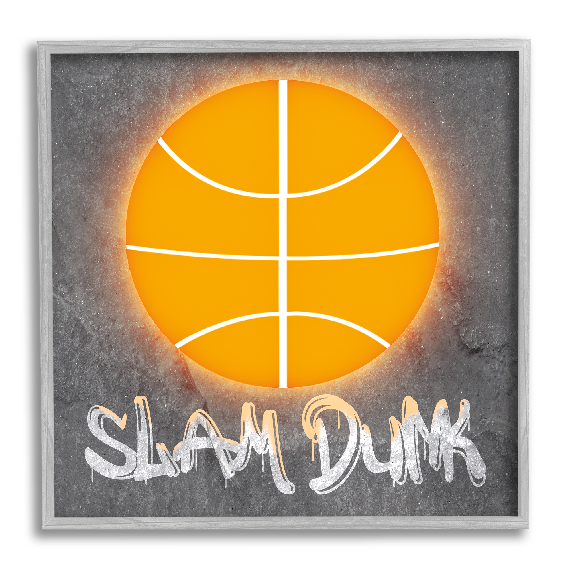 Stupell Industries Slam Dunk Urban Sports Sports Painting Gray Framed Art Print Wall Art, 12 x 12