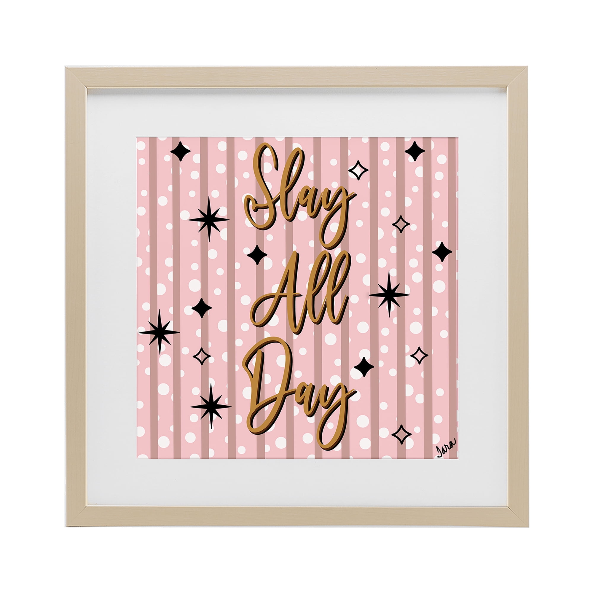 Stupell Industries Slay All Day with Sparkle Pattern Birch Framed Print Under Glass, design by Tara Boone