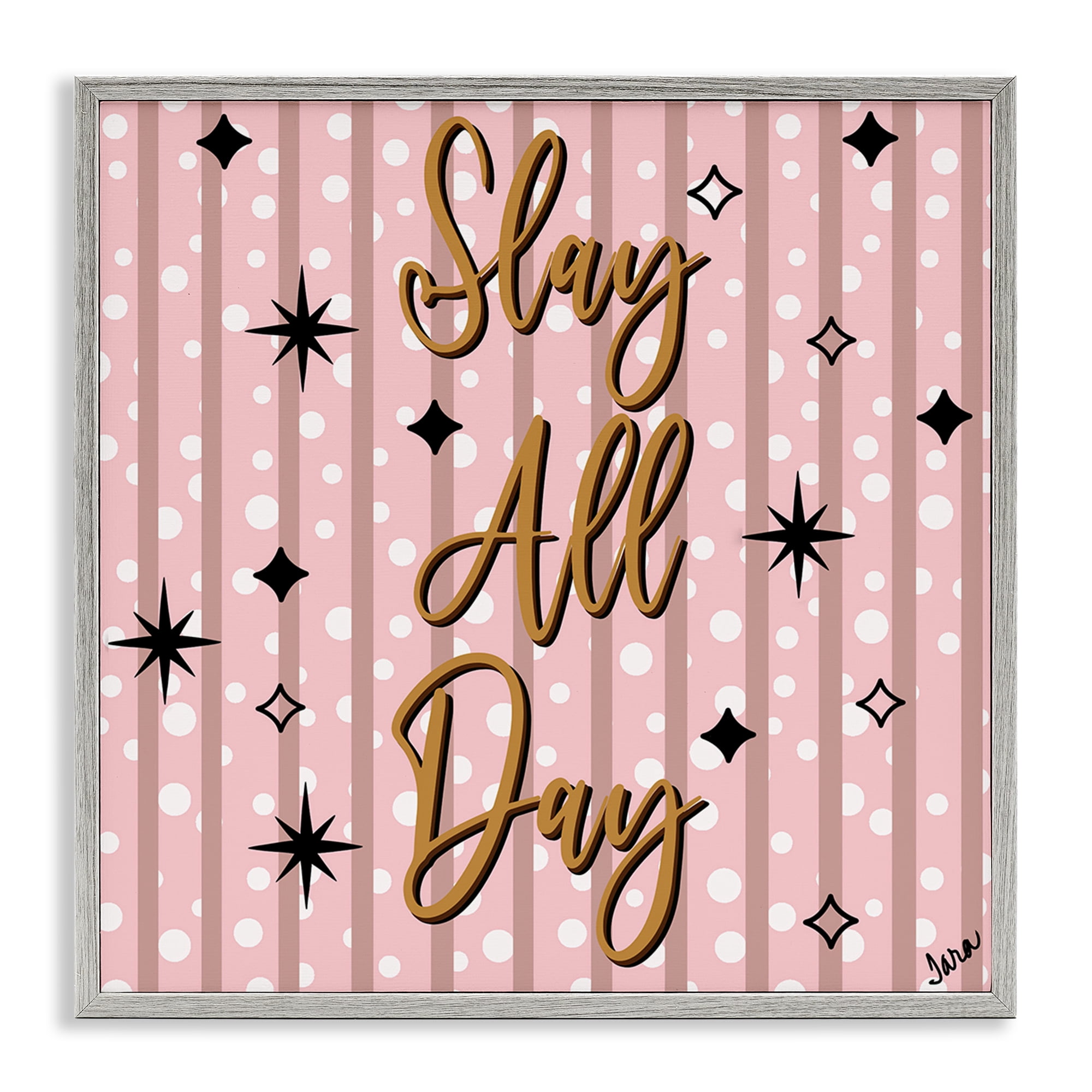 Stupell Industries Slay All Day with Sparkle Pattern Gray Framed Giclee Art, design by Tara Boone