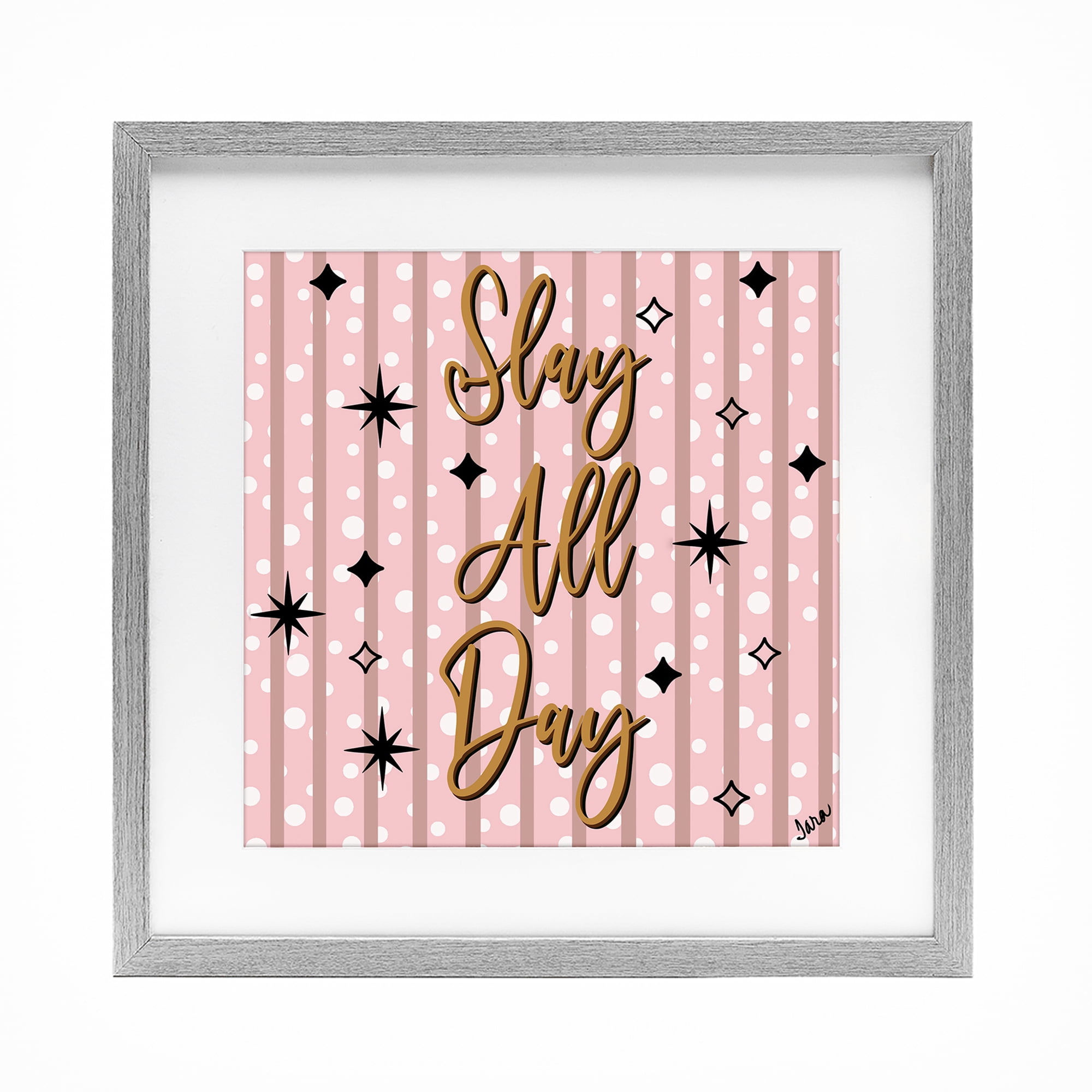 Stupell Industries Slay All Day with Sparkle Pattern Gray Framed Print Under Glass, design by Tara Boone