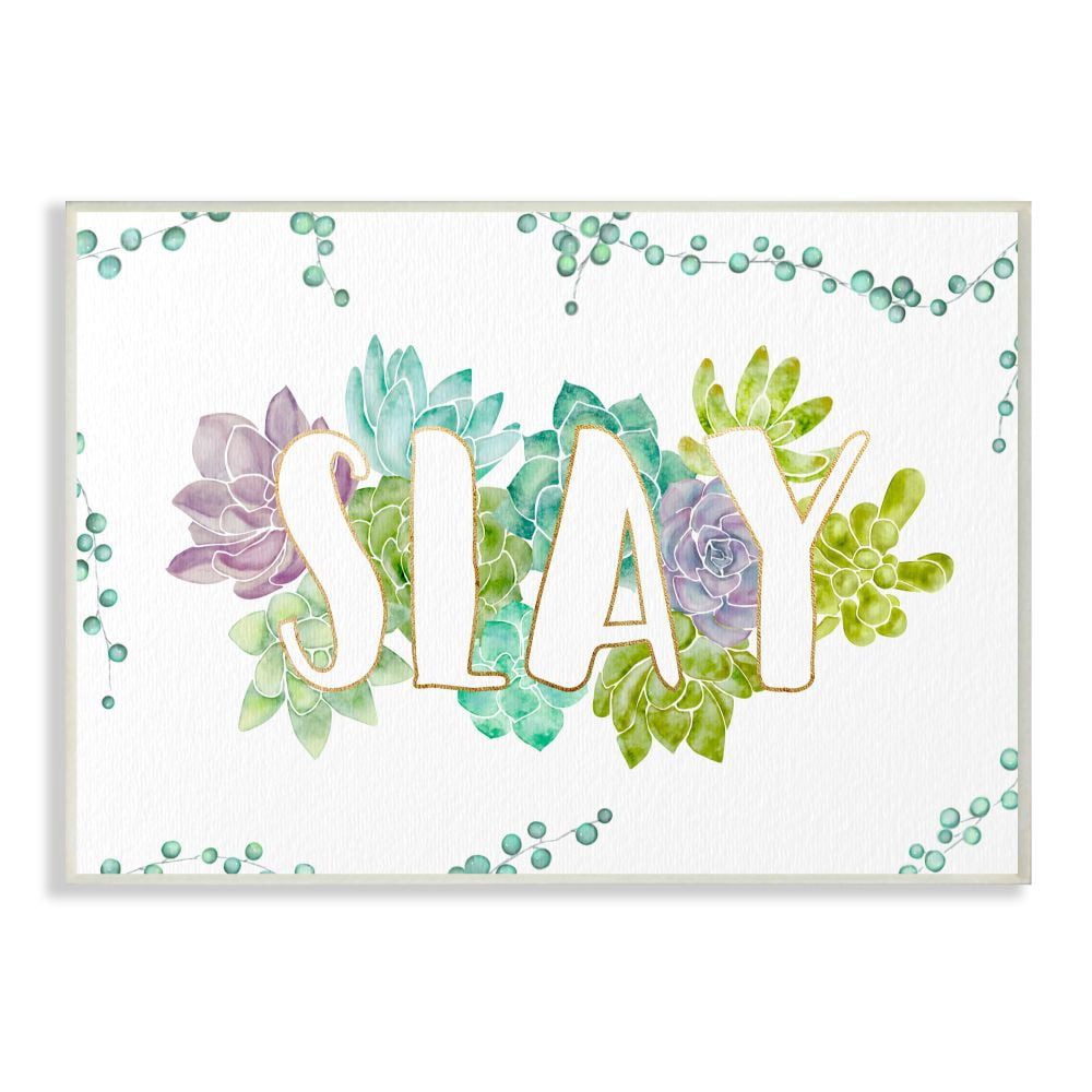 Stupell Industries Slay Succulent Flowers Green Purple Watercolor Painting Wall Plaque by Ziwei Li