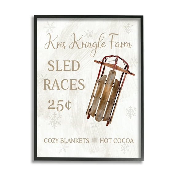 Stupell Industries Sled Races Holiday Sign Holiday Painting Black Framed Art Print Wall Art, 11 x 14