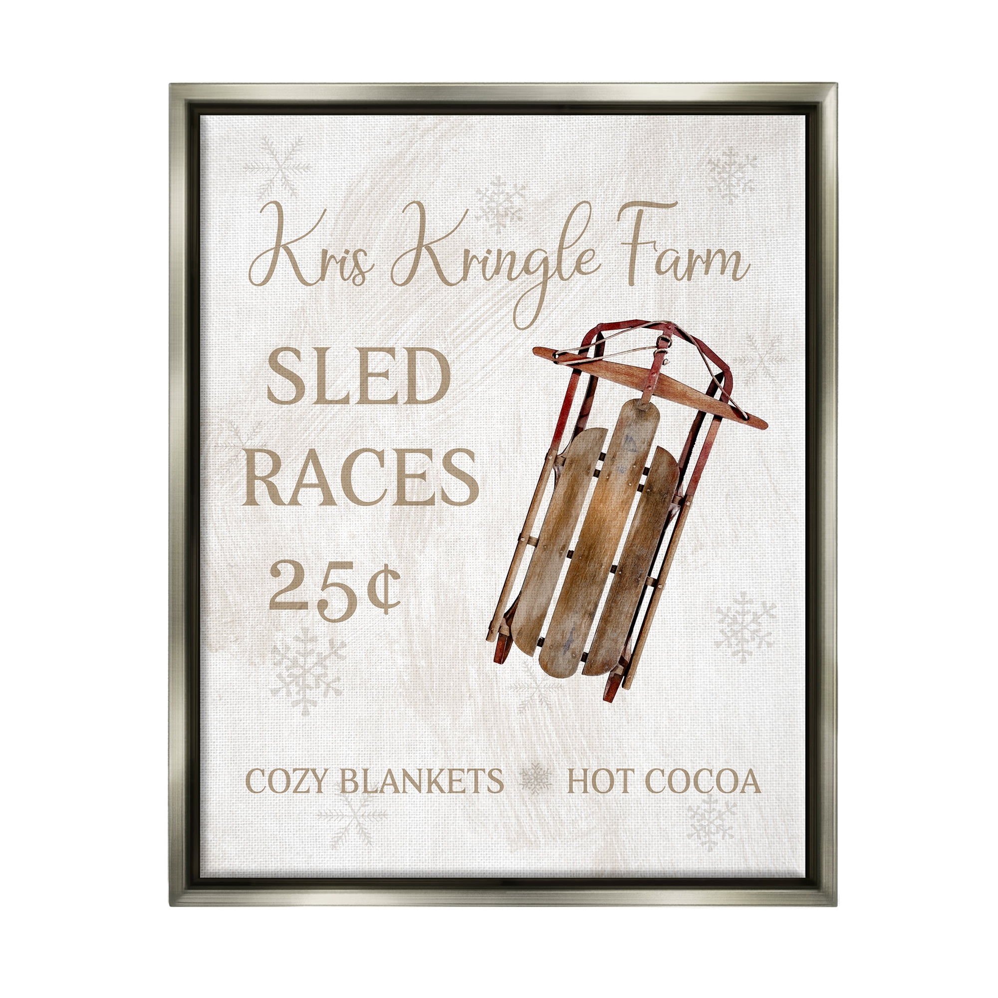 Stupell Industries Sled Races Holiday Sign Holiday Painting Gray Floater Framed Canvas Art Print Wall Art, 25 x 31