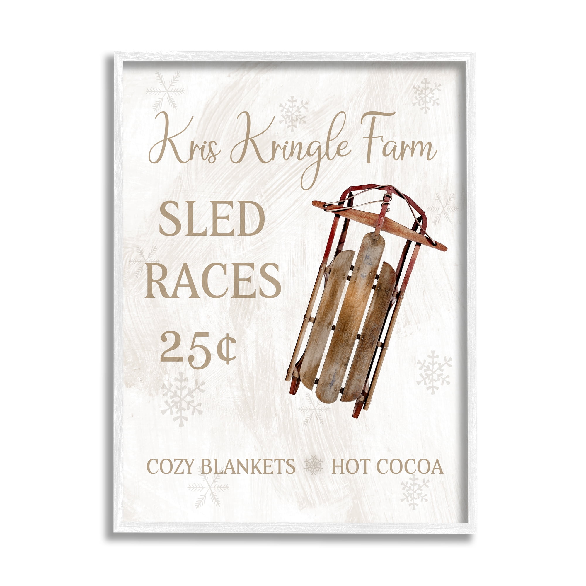 Stupell Industries Sled Races Holiday Sign Holiday Painting White Framed Art Print Wall Art, 11 x 14