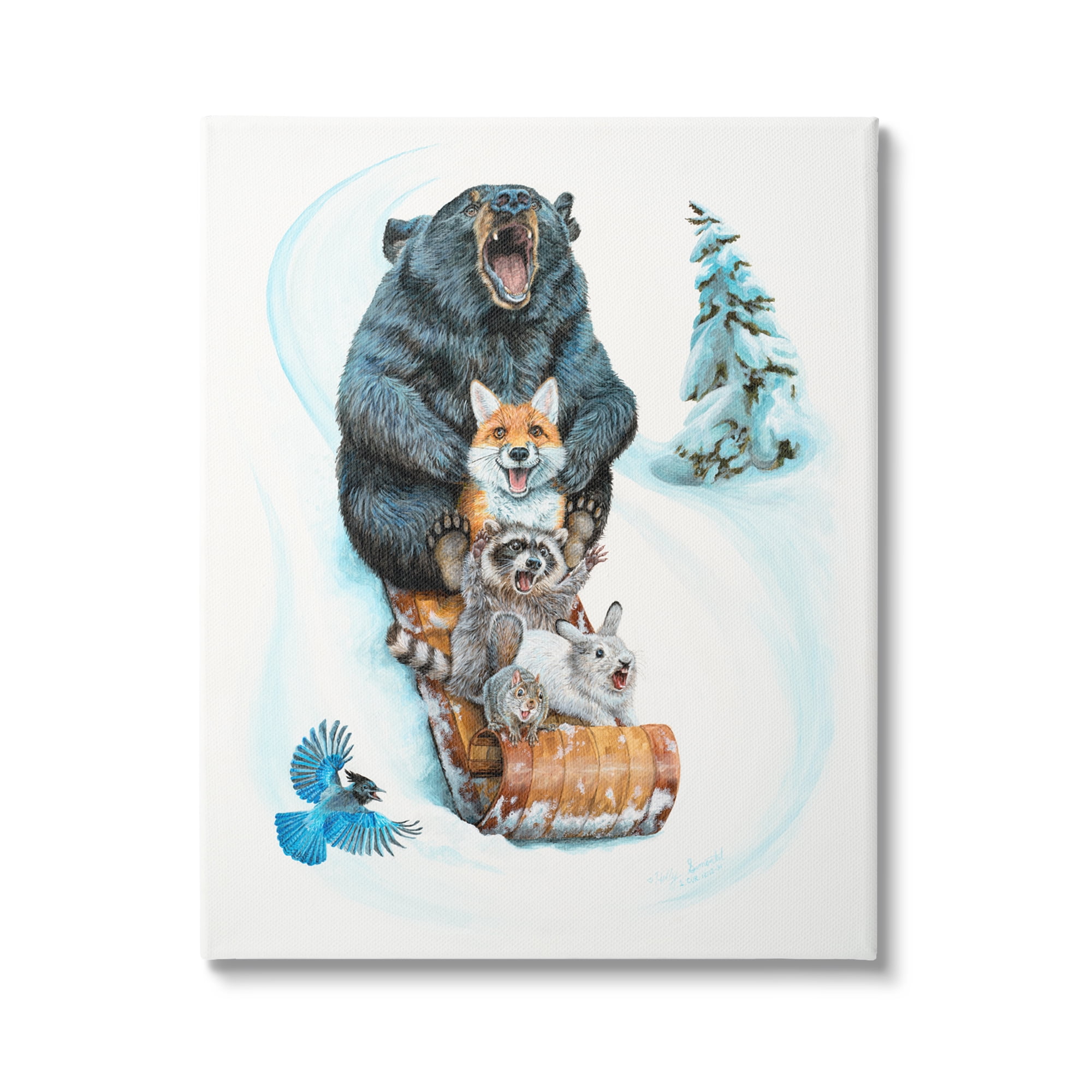 Stupell Industries Sledding Wildlife Snow Scene Animals & Insects Painting Gallery Wrapped Canvas Print Wall Art, 36 x 48