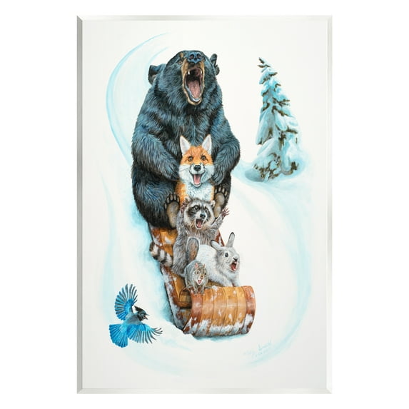 Stupell Industries Sledding Wildlife Snow Scene Animals & Insects Painting Unframed Art Print Wall Art, 13 x 19