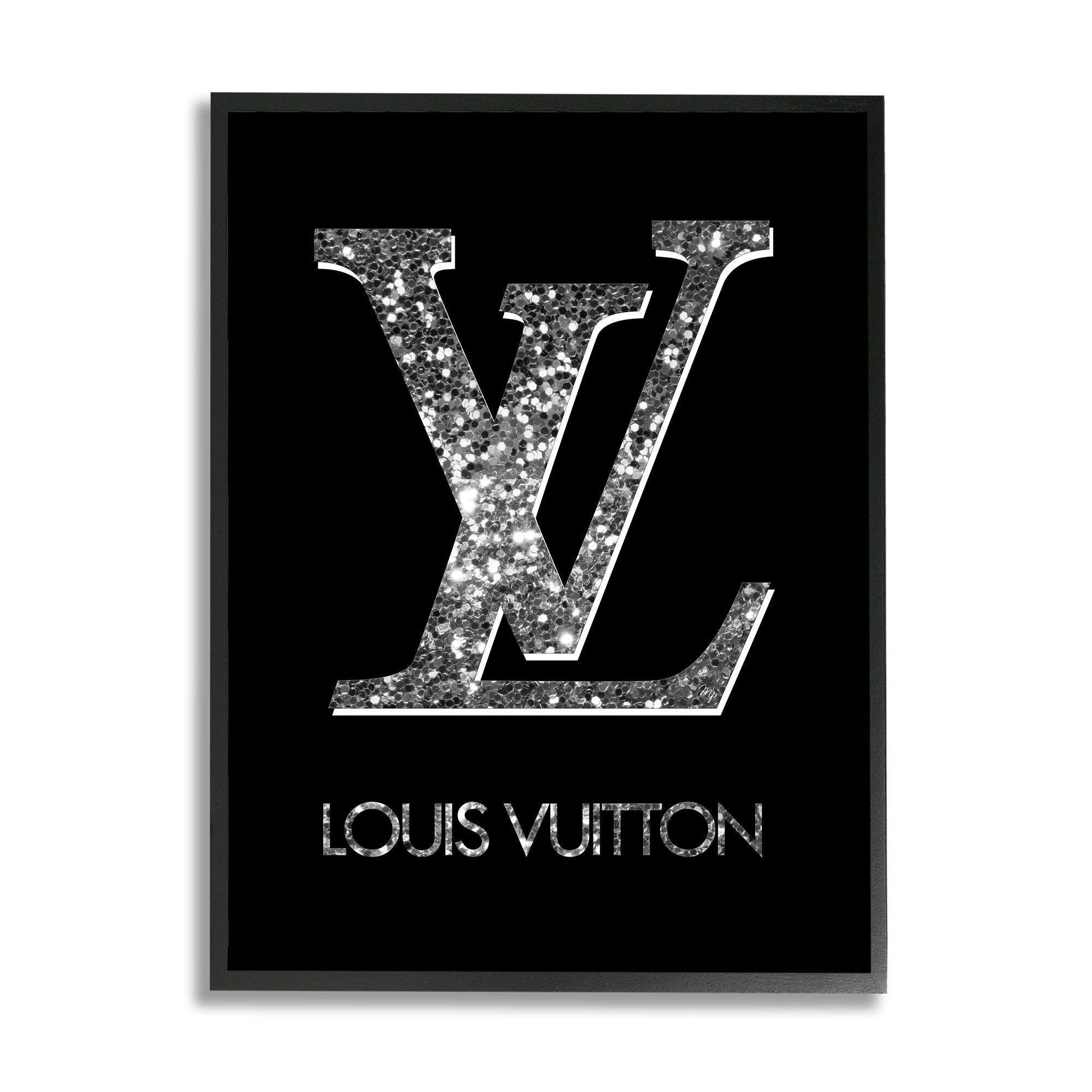 Stupell Industries Sleek Black Glam Logo Typography Painting Black Framed Art Print Wall Art, 16 x 20