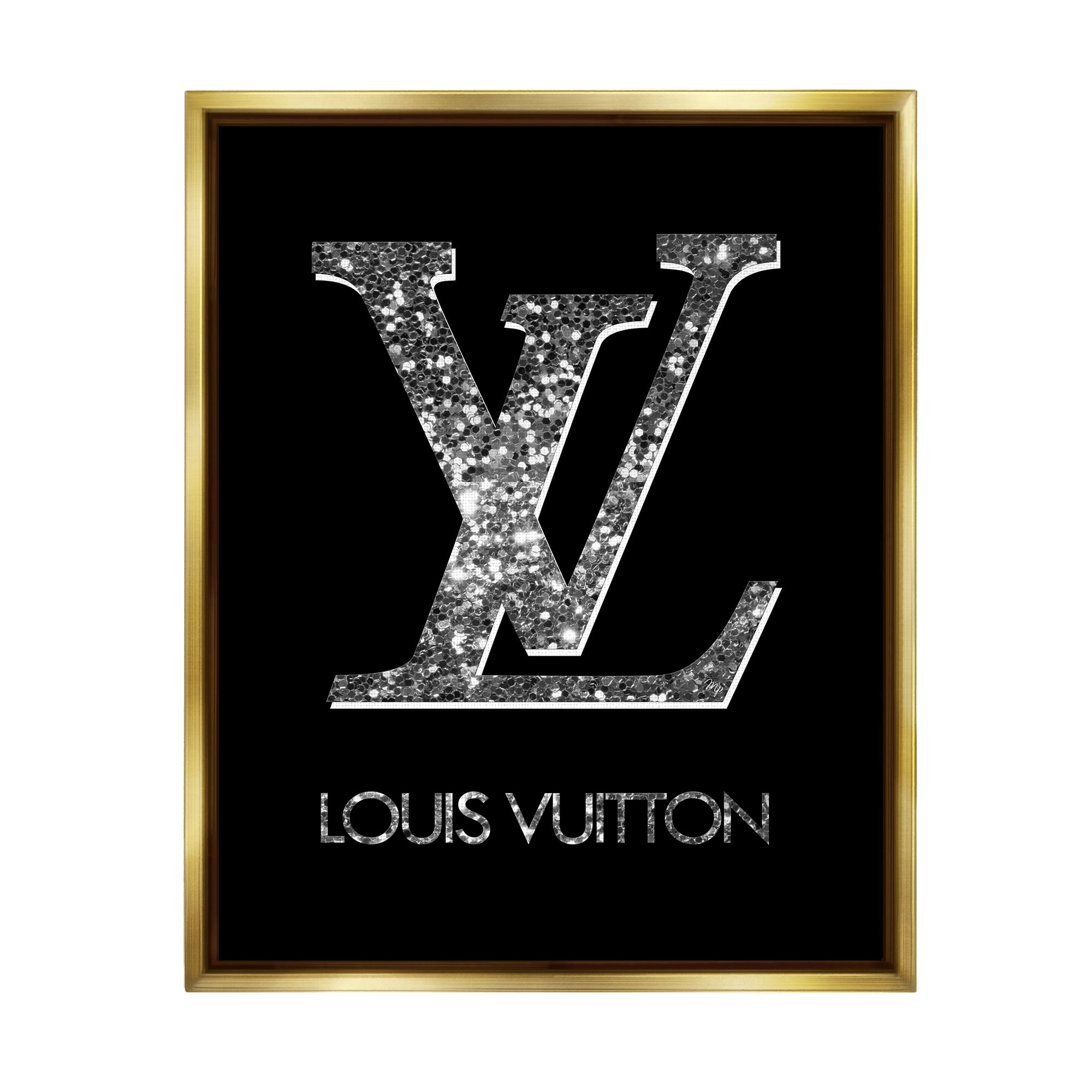 Stupell Industries Sleek Black Glam Logo Typography Painting Gold Floater Framed Art Print Wall Art, 17 x 21